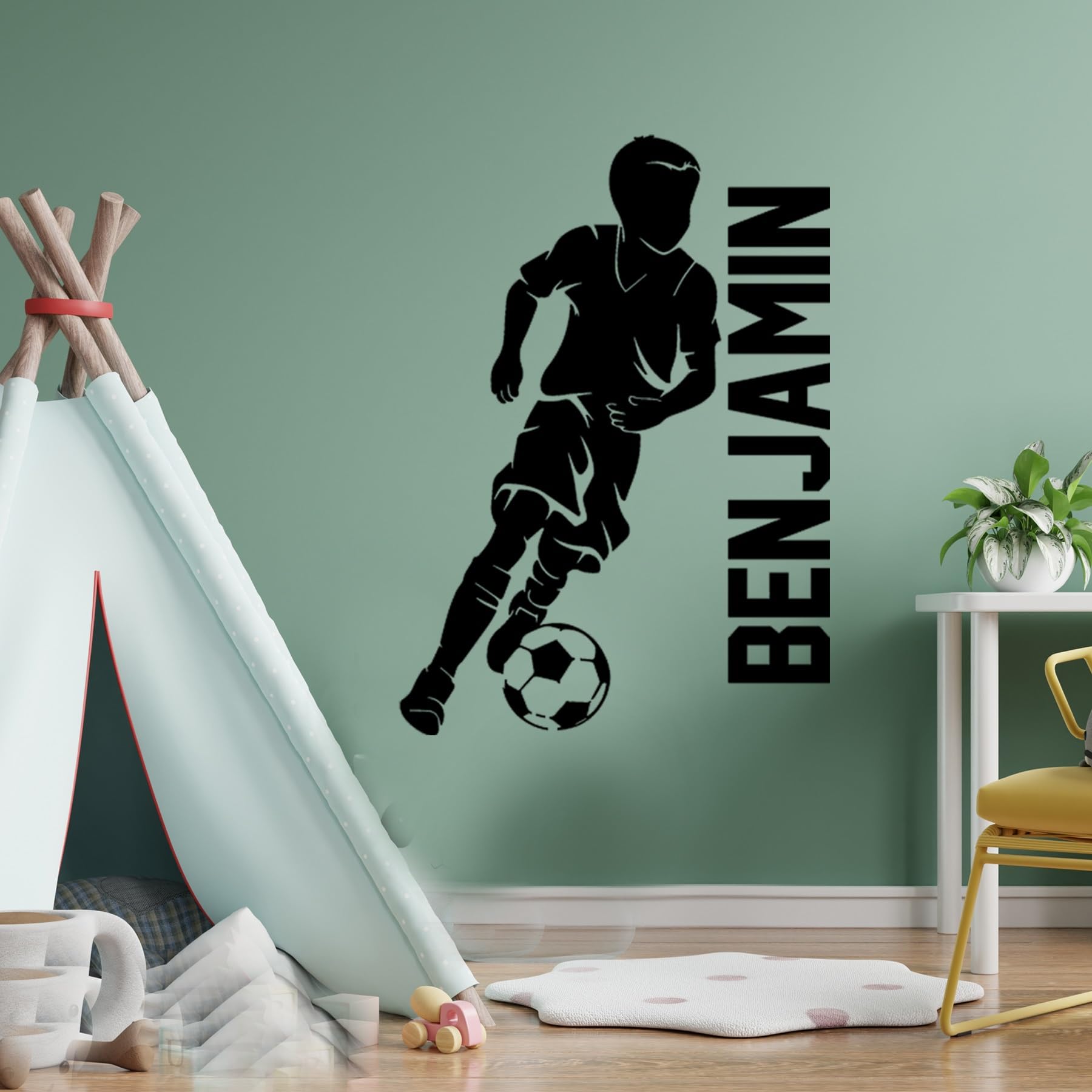 Stickers muraux football avec prénom personnalisé garçon taille XXL