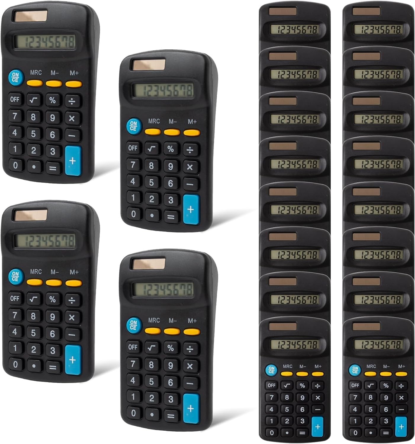 Lot de 20 Calculatrices de Poche à 4 Fonctions, Affichage 8 Chiffres, Noir pour Étudiants, École