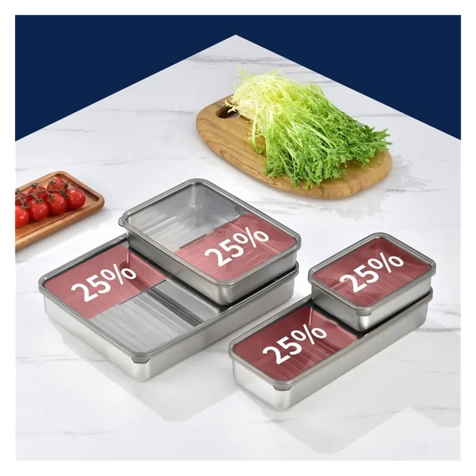 Contenitori per Alimenti Vassoio for Alimenti in Acciaio Inossidabile 304, Contenitore for Alimenti freschi con Coperchio sigillato, Organizer for Alimenti congelati(1200ML)