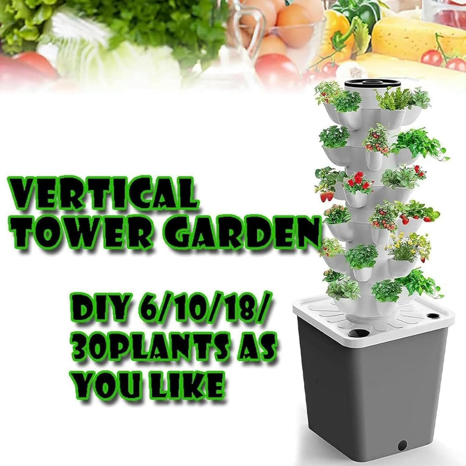 Sistema di Coltivazione idroponica da Giardino, 30 baccelli Kit di Coltivazione aeroponica a Torre idroponica, Sistema di Semina acquaponica con Pompa idratante, Adattatore, vasi a Rete