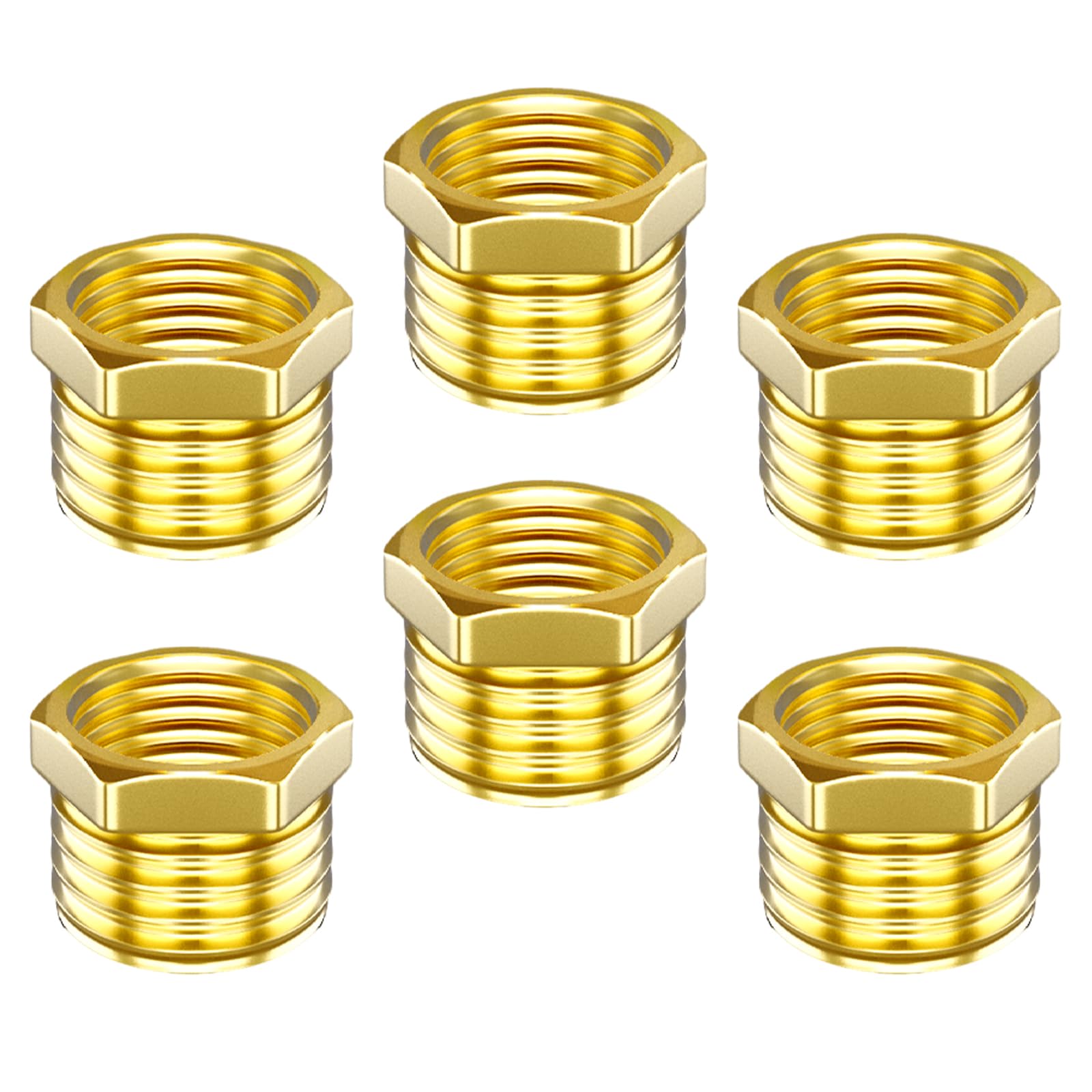Aitsite Riduttore da 1/8 a 1/4 pollici in ottone, riduzione filettata con esagonale, filettatura esterna da 1/4" x filettatura interna da 1/8", raccordo in ottone per collegamento tubo (6 pezzi)