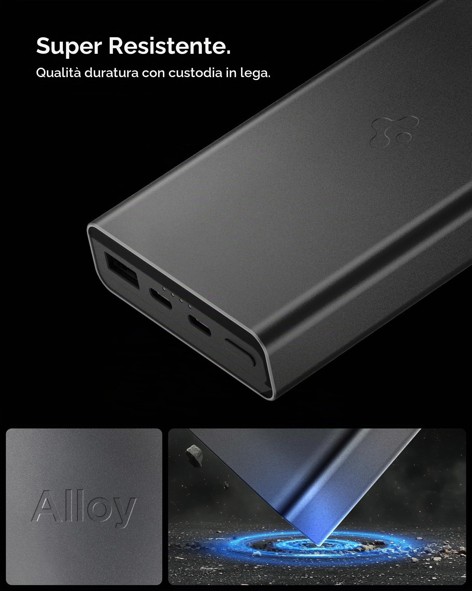 Spigen Essential Power Bank 20000mAh 30W [Pochette & Cavo USB C Inclusi] Caricatore Portatile Ricarica Rapida, 3 Porte, PD/QC 3.0 per iPhone 17/16/15/14/13 Samsung S25 Pixel 10/9 iPad Switch - Nero