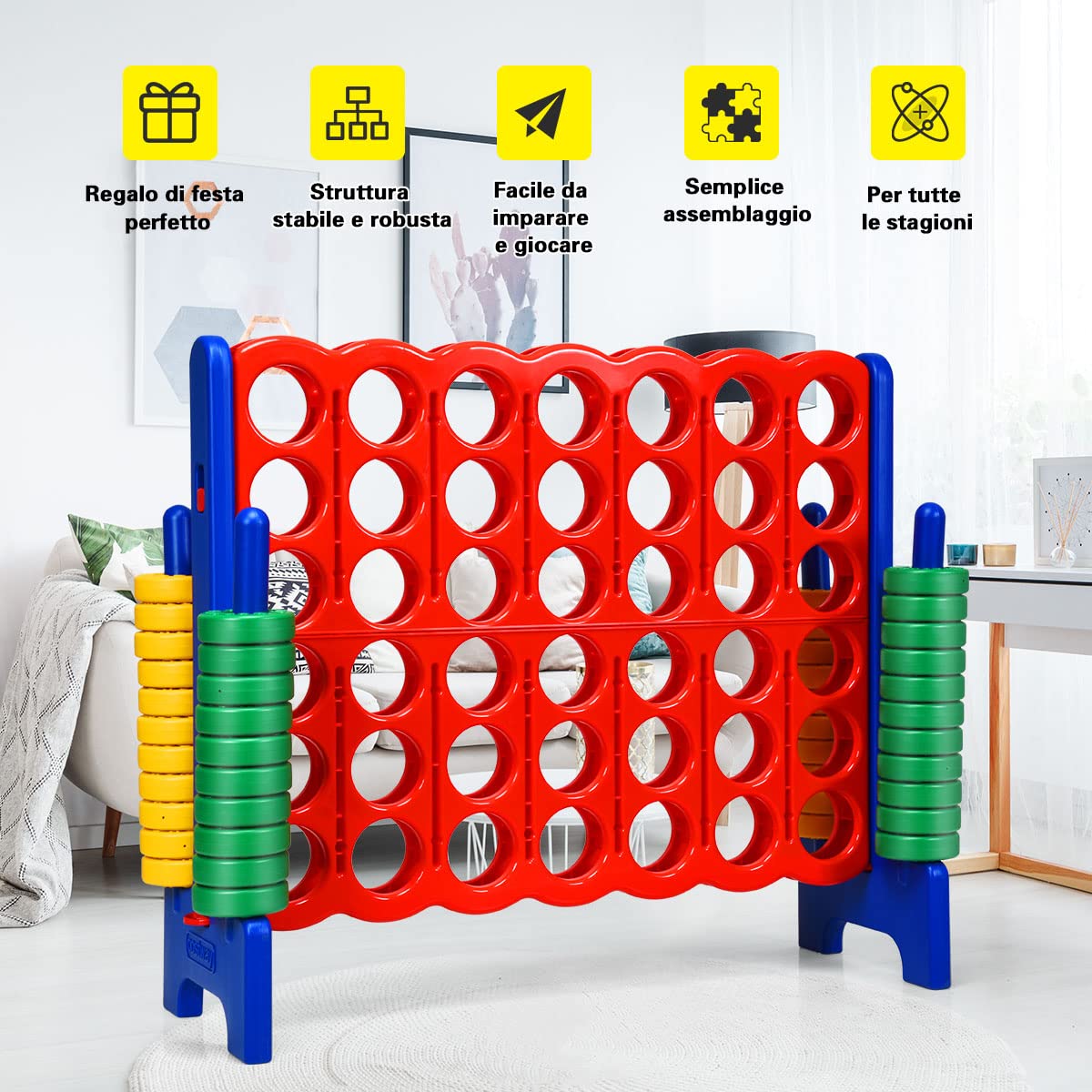 COSTWAY Forza 4 Gigante Mega 4 in Linea Quattro Insieme, Gioco da Tavolo Gioco di Fila per Bambini, 120 x 42 x 104 cm (Blu)