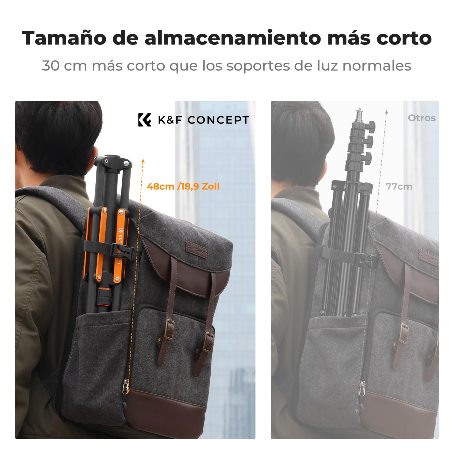 K&F CONCEPT Trípode de luz en Fibra de Carbono 200 cm, Plegable al revés, portátil, con Tornillo 1/4" - 3/8" y Bolsa de Transporte, para Flash, cámara, softbox