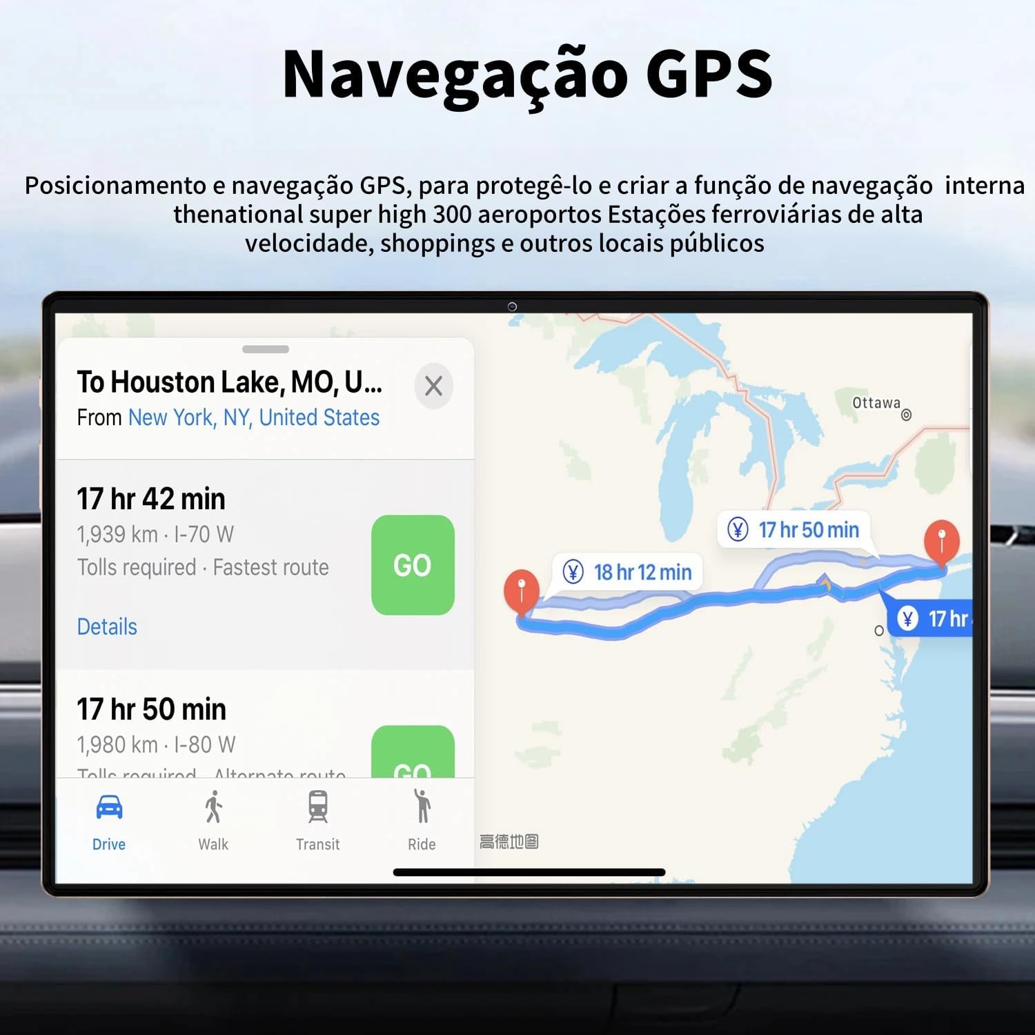 Screenshot of a GPS navigation app on the FULANGY X95 Pro Tablet, showing a route map.