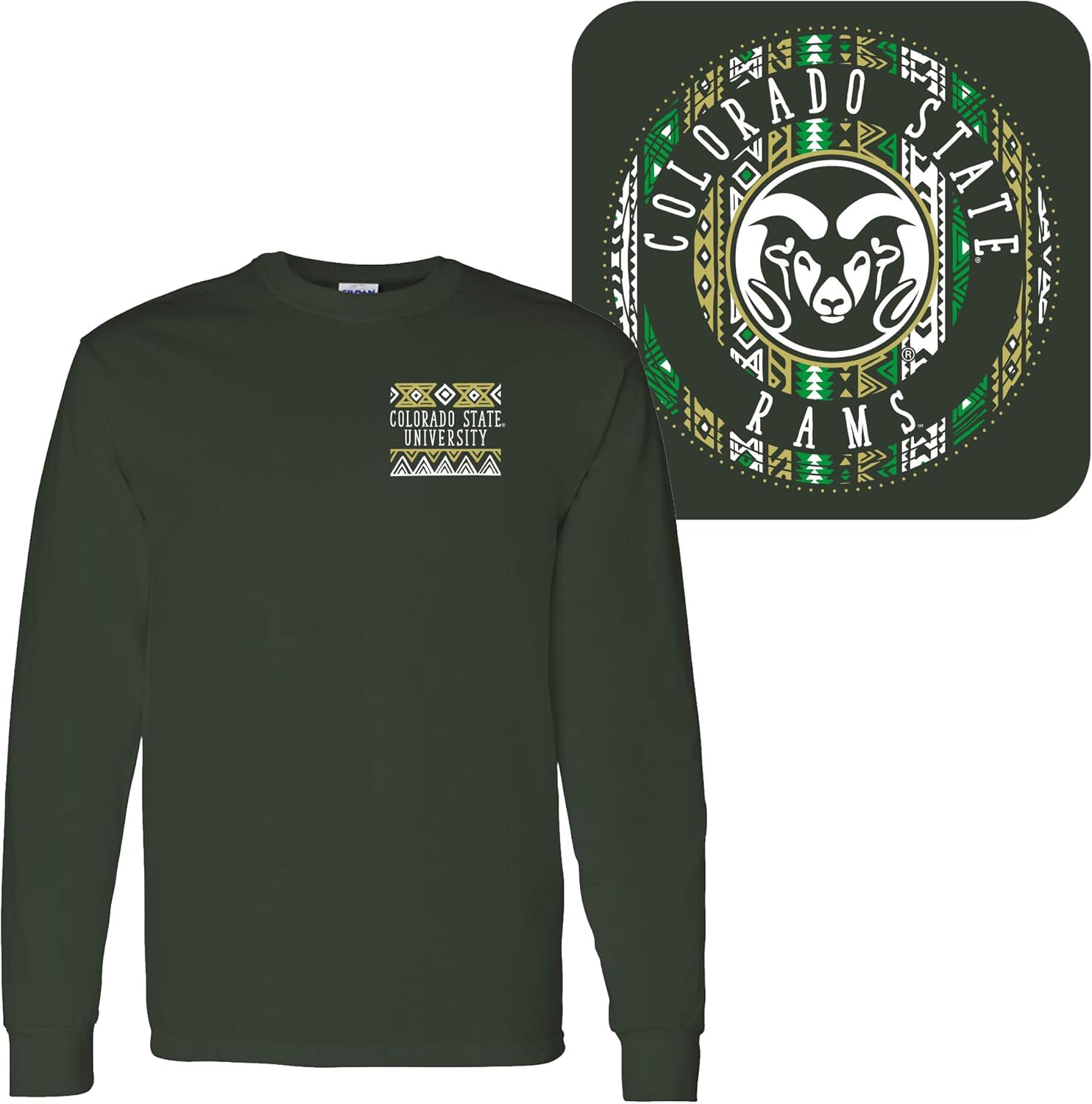 NCAA Aztec Pattern Emblem, Team Color Long Sleeve, College, University