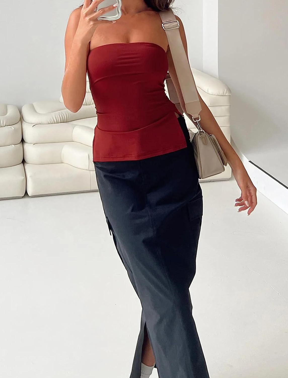 MISSACTIVER Women Y2K Strapless Backless Tube Tops Sexy Off Shoulder Side Split Bandeau Going Out Tank Tops - Image 3