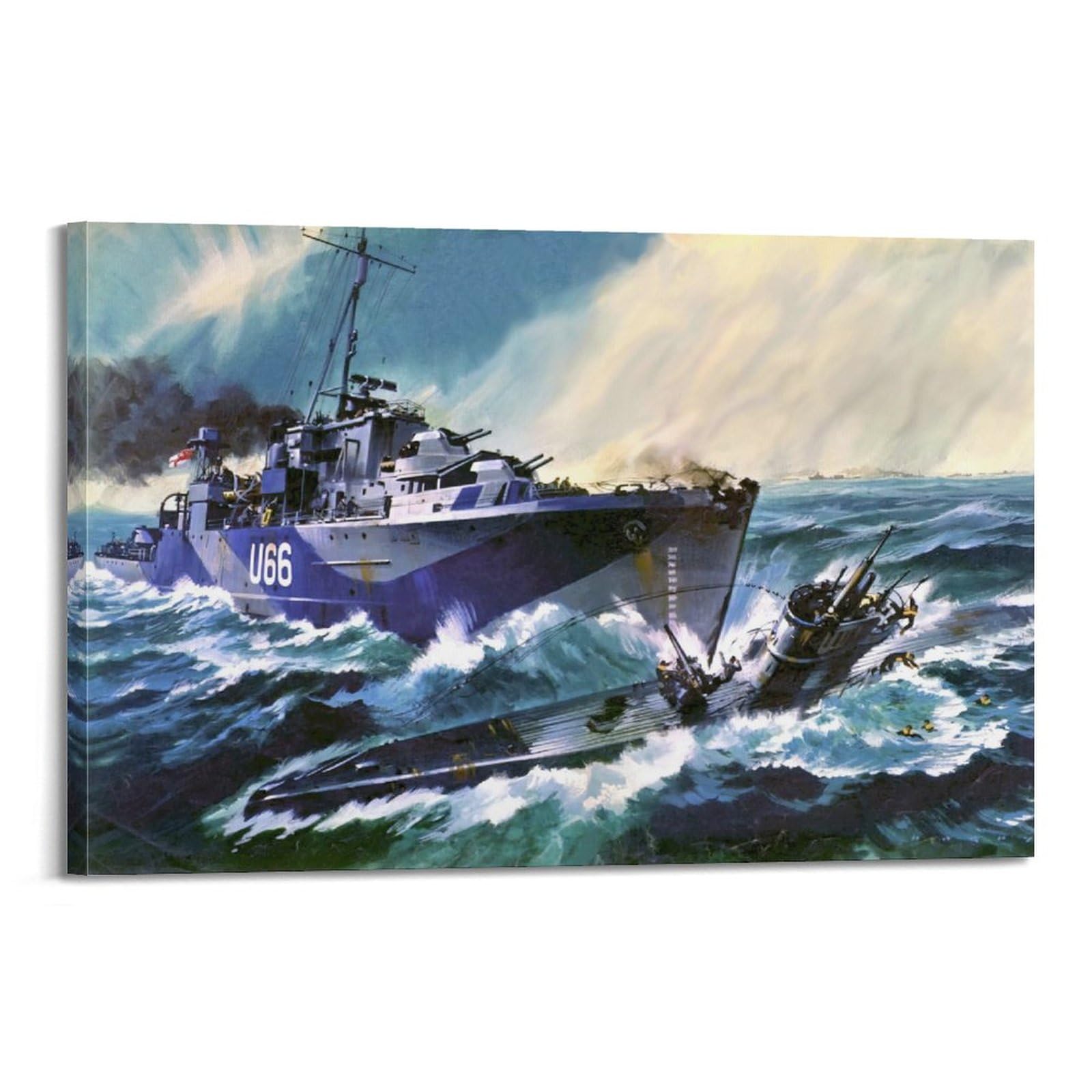 KYTIN WWII Vintage Battleship Poster 1943 06 24 HMS Starling Rams U119 Decorative Painting Canvas 16x24inch(40x60cm)