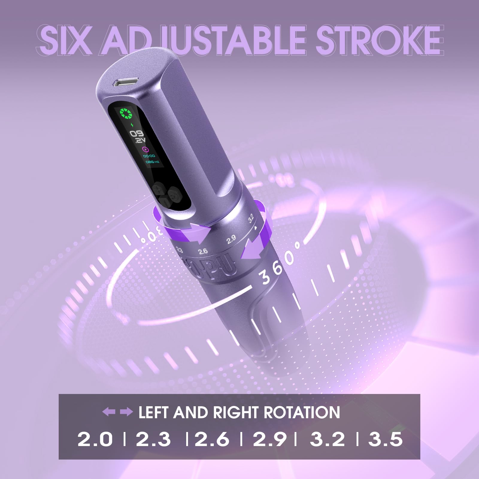 EZ Drahtlose Tattoo Maschine - 6 Anschläge 2.0mm-3.5mm Tattoo Maschine mit OLED Digitalanzeige 1600mAh Akkuleistung für Permanent Make-up SMP und Künstlerinnen (DIVA Schwarz)