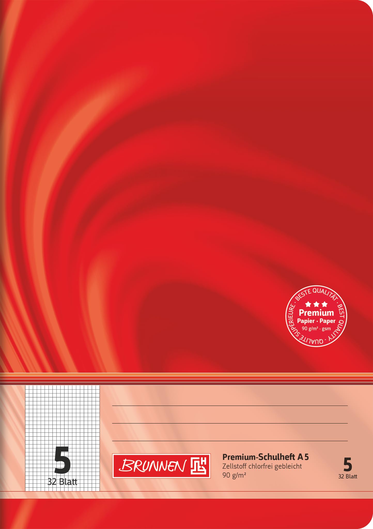 Brunnen 104550502 Exercise Book A5 Vivendi (32 Sheets, 5 mm Chequered, ruling 5)