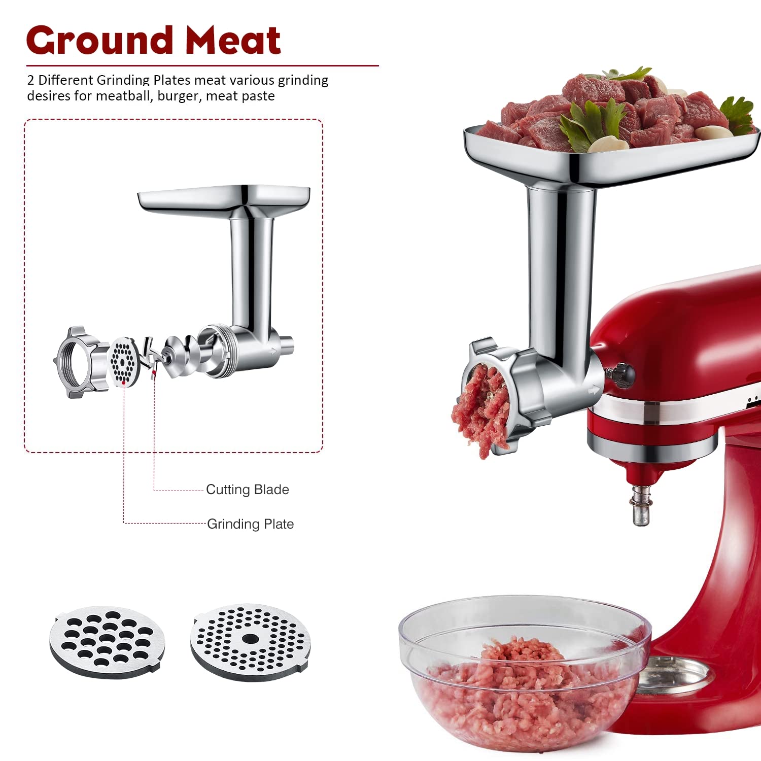 COFUN Nasadka Do Mielenia Mięsa I Nadziewania Kiełbasy Z 4 Tarczami I 3 Końcówkami Do KitchenAid Ze Stopu Aluminium