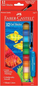 Faber-Castell Gel Sticks - 12 Twistable Watercolor Crayons for Kids with Brush - Watercolors for Kids