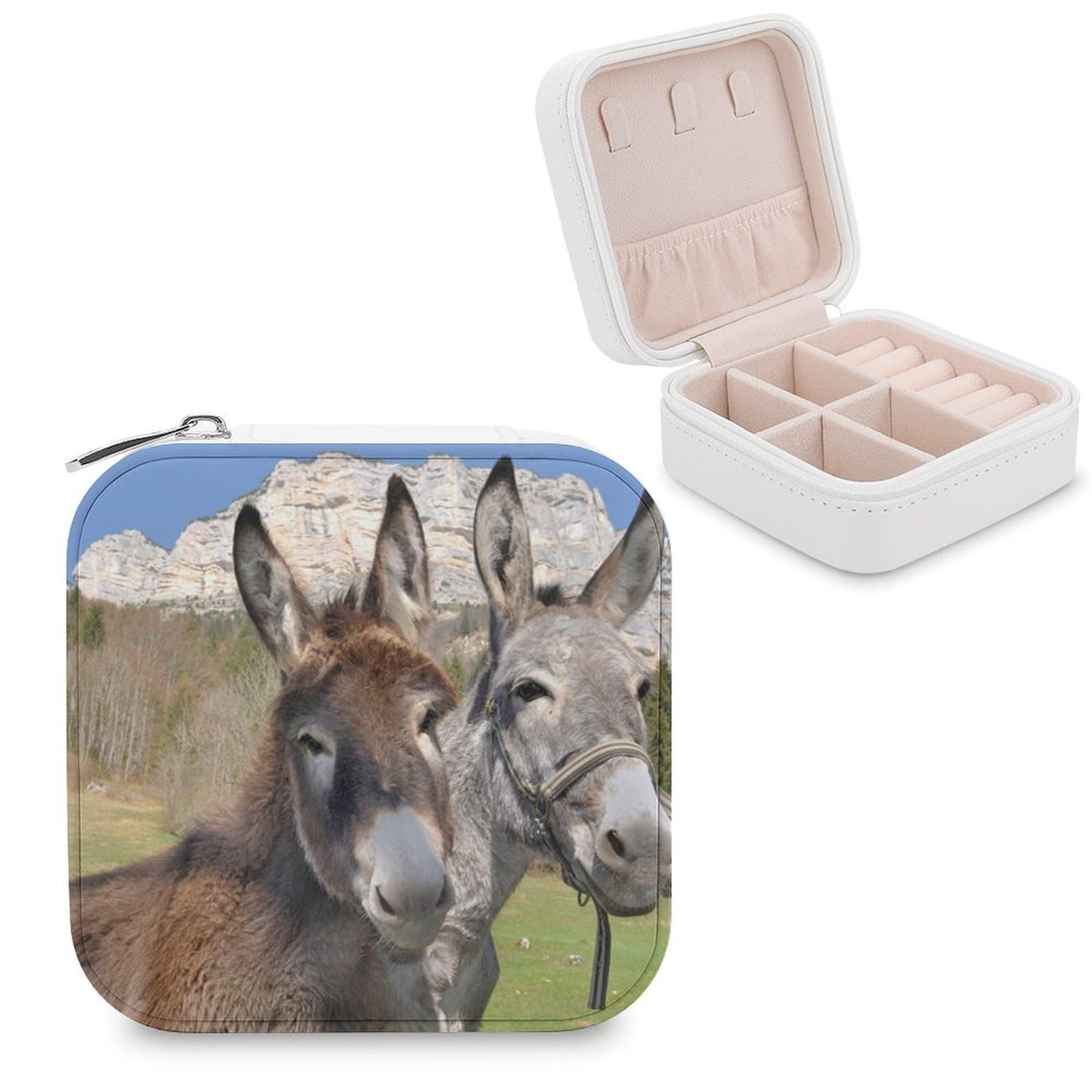 Boîte à bijoux portable en cuir synthétique Funny Donkeys pour voyage