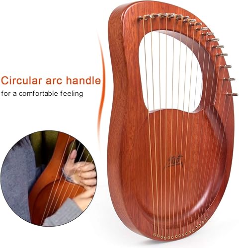 Miniatura 9 de Arpa de lira AKLOT 16 cuerdas de metal caoba con llave de afinación, juego de cuerdas de repuesto, pastilla, bolsa negra