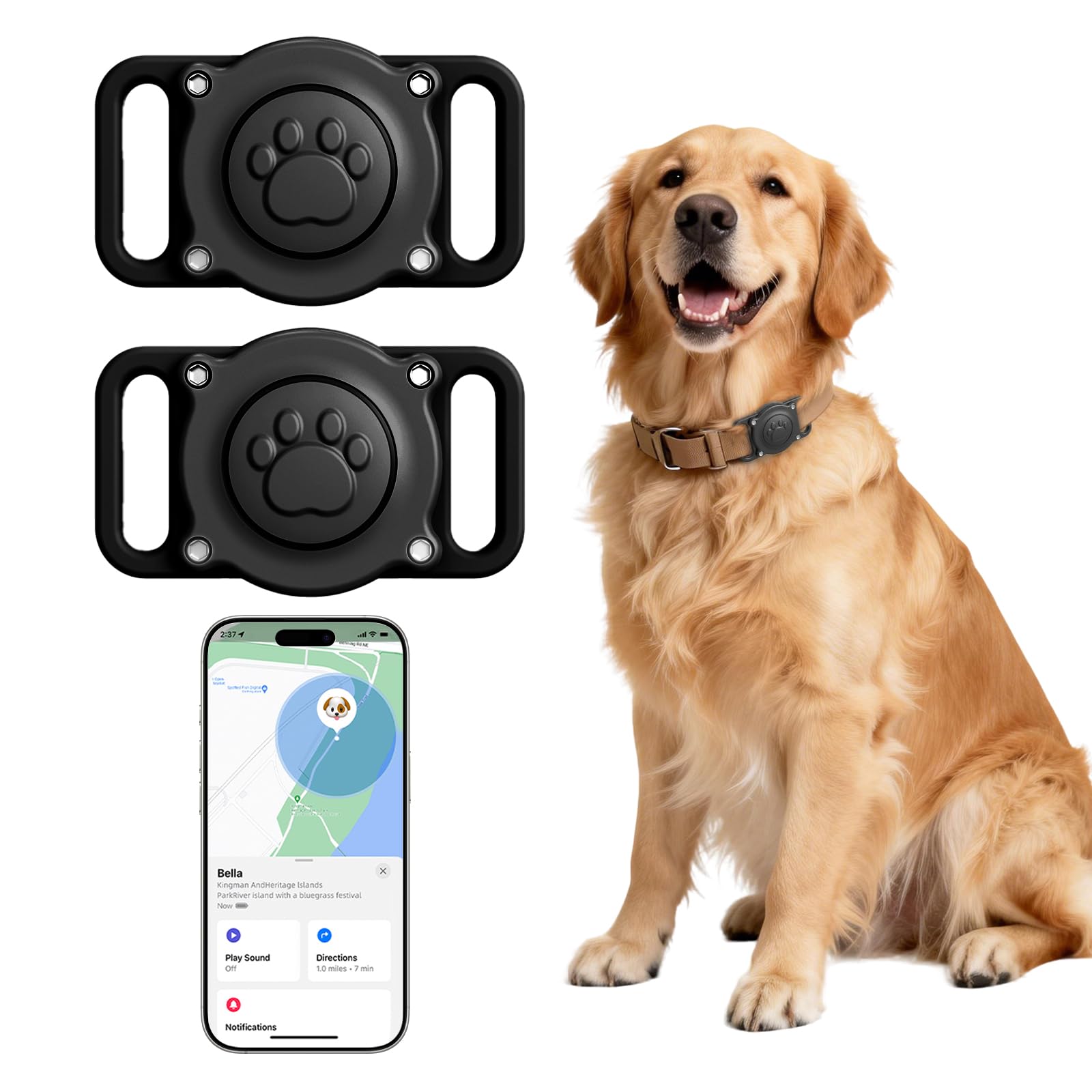 GPS Tracker for Dogs Cats with Collar Holder, No Monthly Fee (1 Pack)
