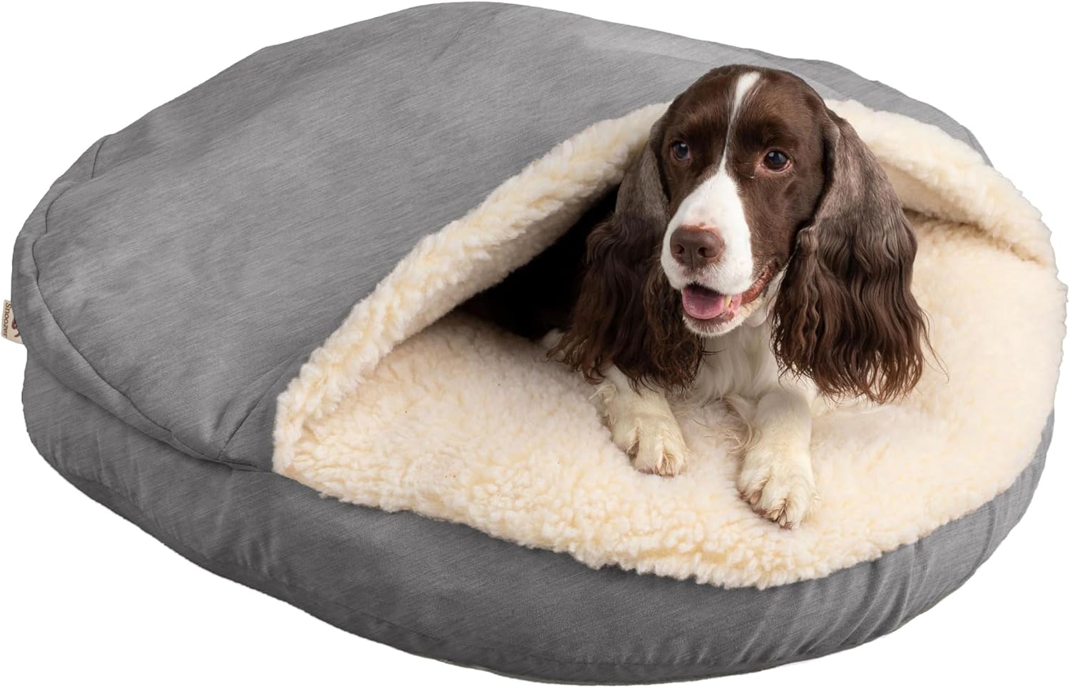 Snoozer Cozy Cave Dog Bed - Indoor Dog Bed with Cover Cave, Covered Calming Burrow for Medium & Large Sized Pets with Blanket Attached, Enclosed, Washable - XL, Heather Gray 45.0"L x 45.0"W x 8.0"Th Heather Gray