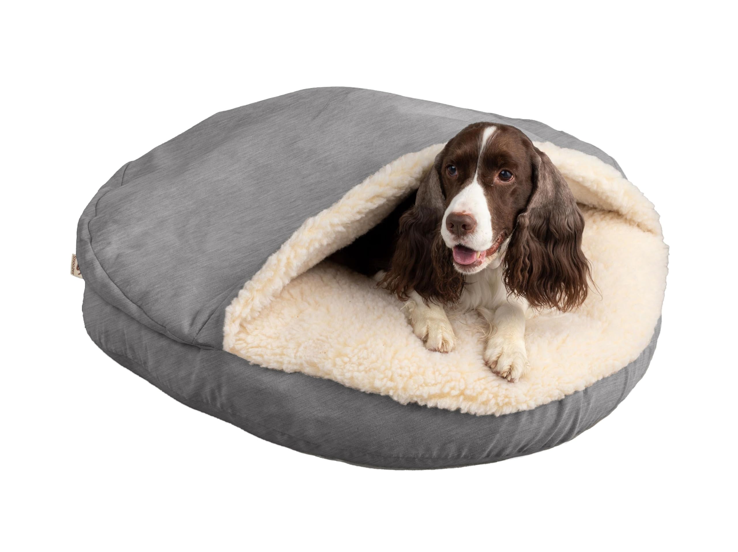 Snoozer Cozy Cave Dog Bed - Indoor Dog Bed with Cover Cave, Covered Calming Burrow for Small & Medium Sized Pets with Blanket Attached, Enclosed,
