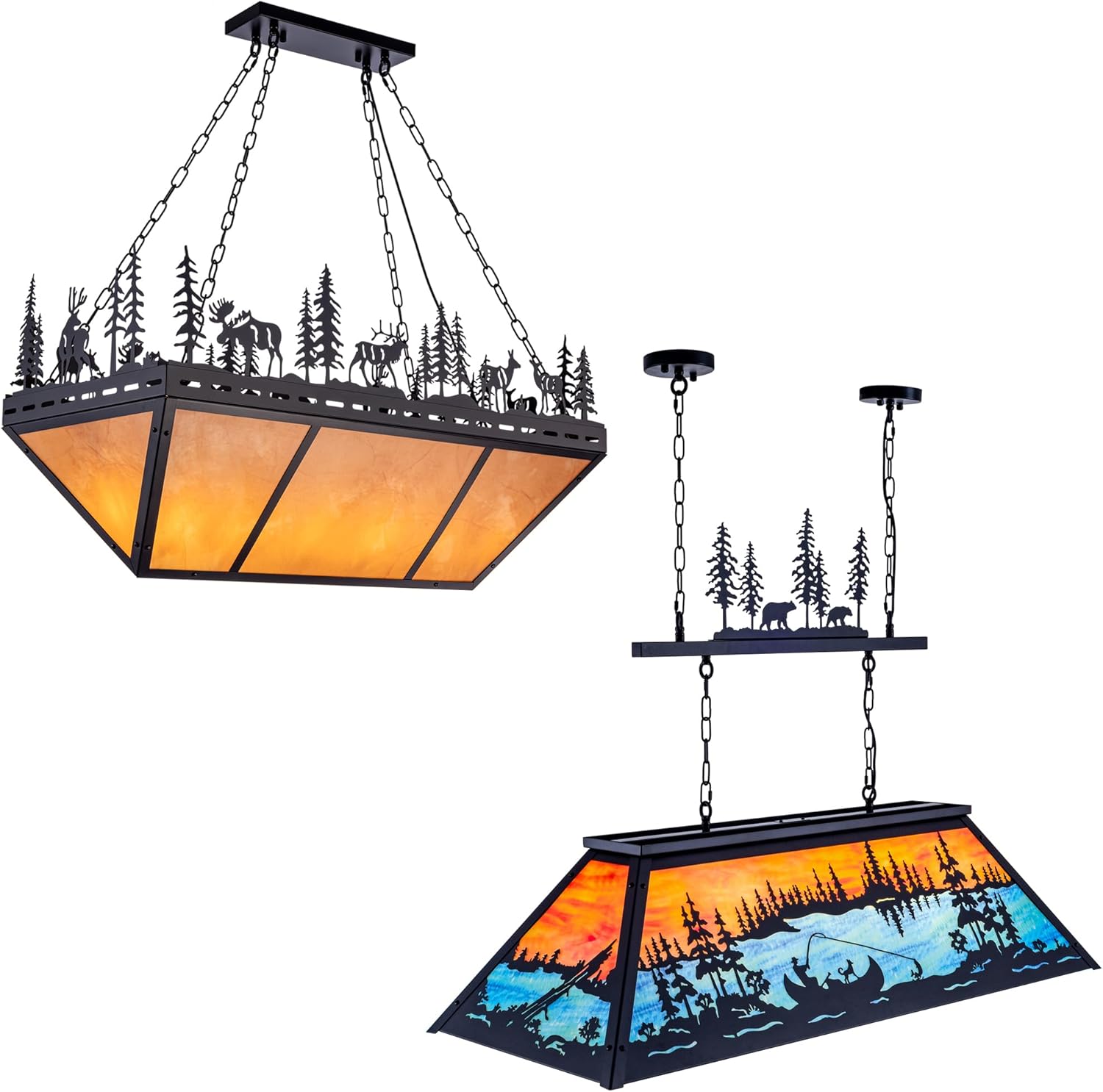 TOCHIC Vintage Pool Table Light and Farmhouse Kitchen Island Chandelier, 6-Light Rustic Fishing Billiard Light Western Deer Pendant Lights for Billiards Table, Game Room, Man Cave, Dining Room, Cabin