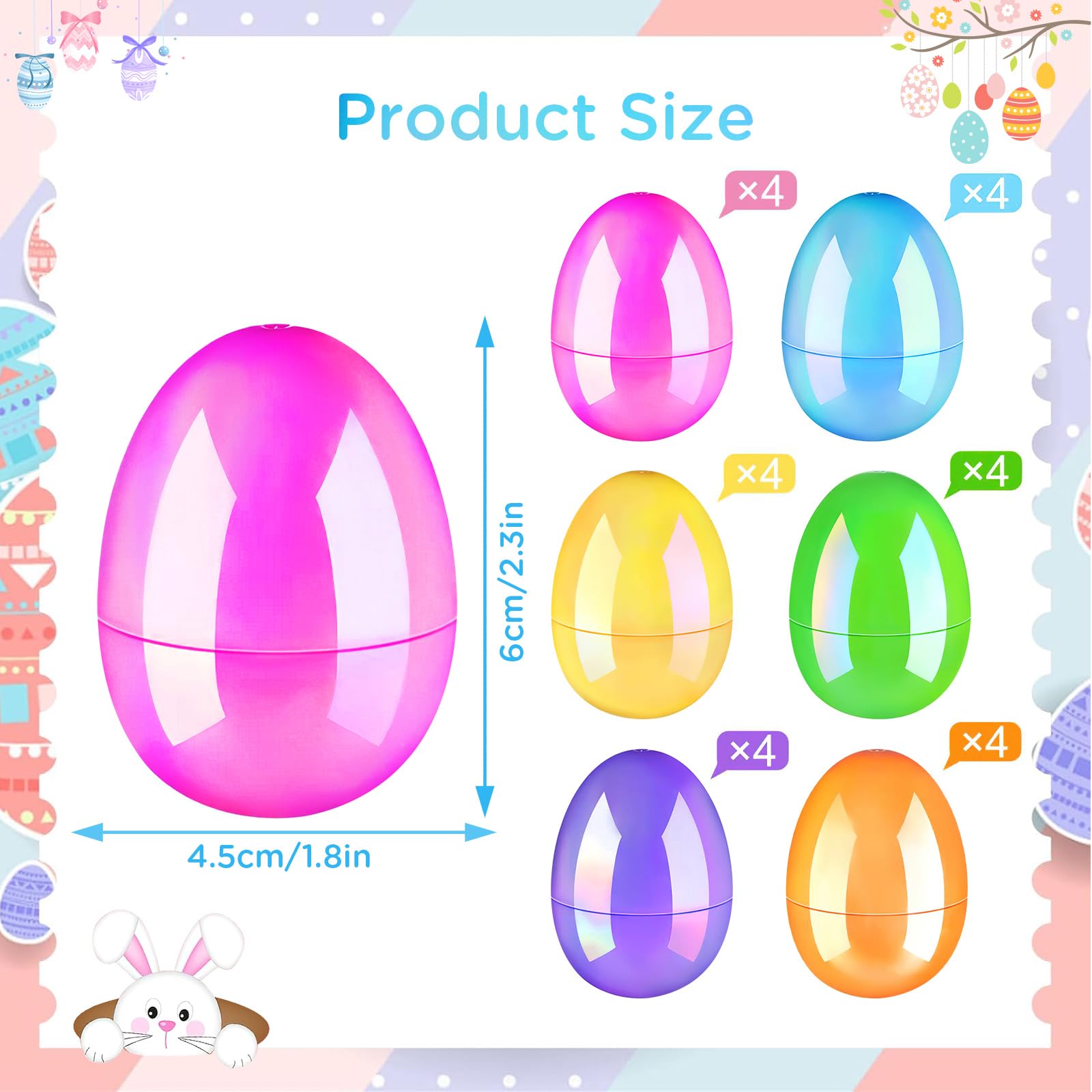 Hyran Huevos Pascua, 24 Pcs Huevos de Plastico, Huevos Sorpresa, Huevos de Pascua para Decorar, para Caza de Pascua, Regalos para Niños y Recuerdos de Fiesta (A)