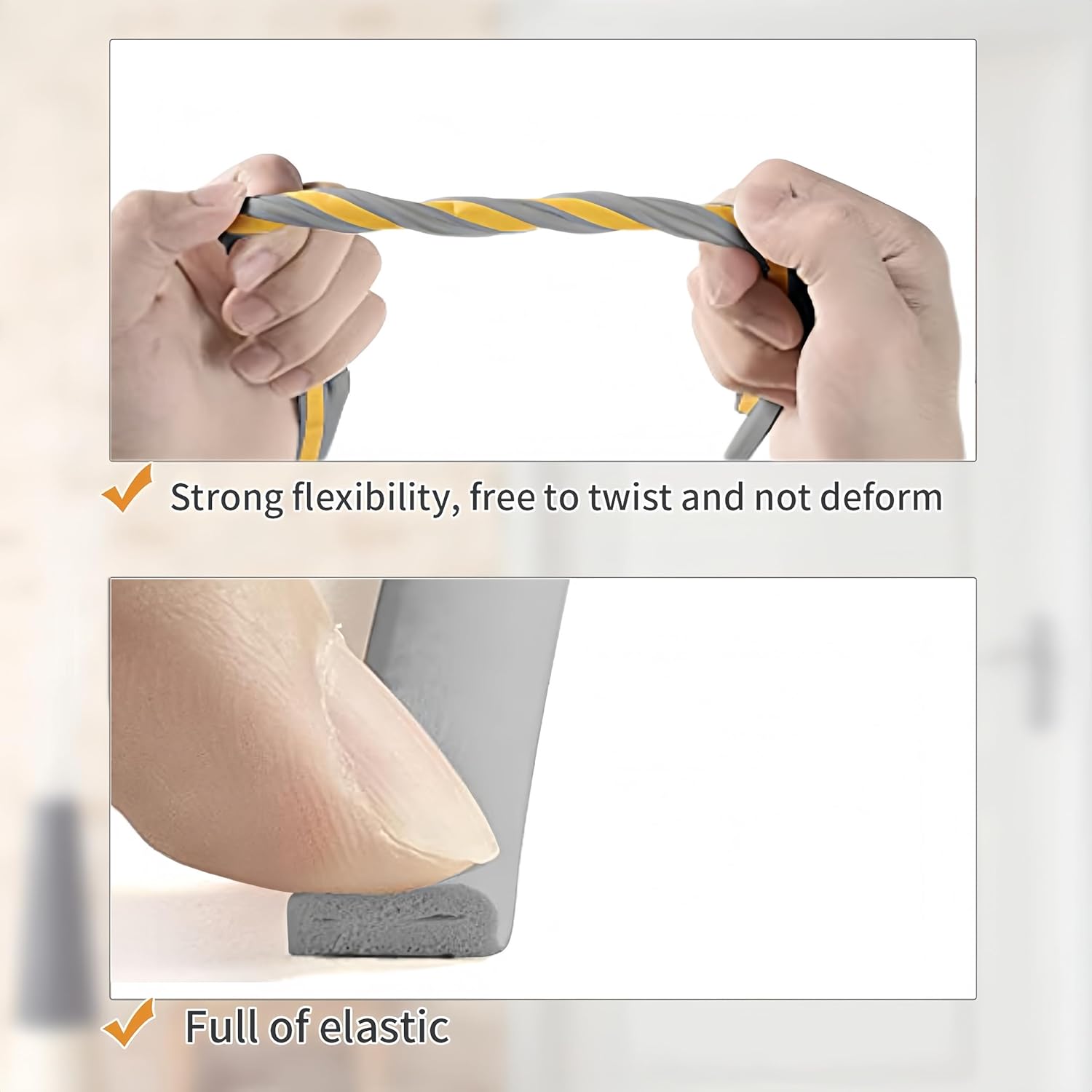 Weather Stripping Tape, Doors Windows Draught Excluder Self-Adhesive Anti-Collision Rubber D Type Foam Sealing Tape, Rubber Sound Insulation for Door Window Draught Stopper (Gray, Total 33ft)
