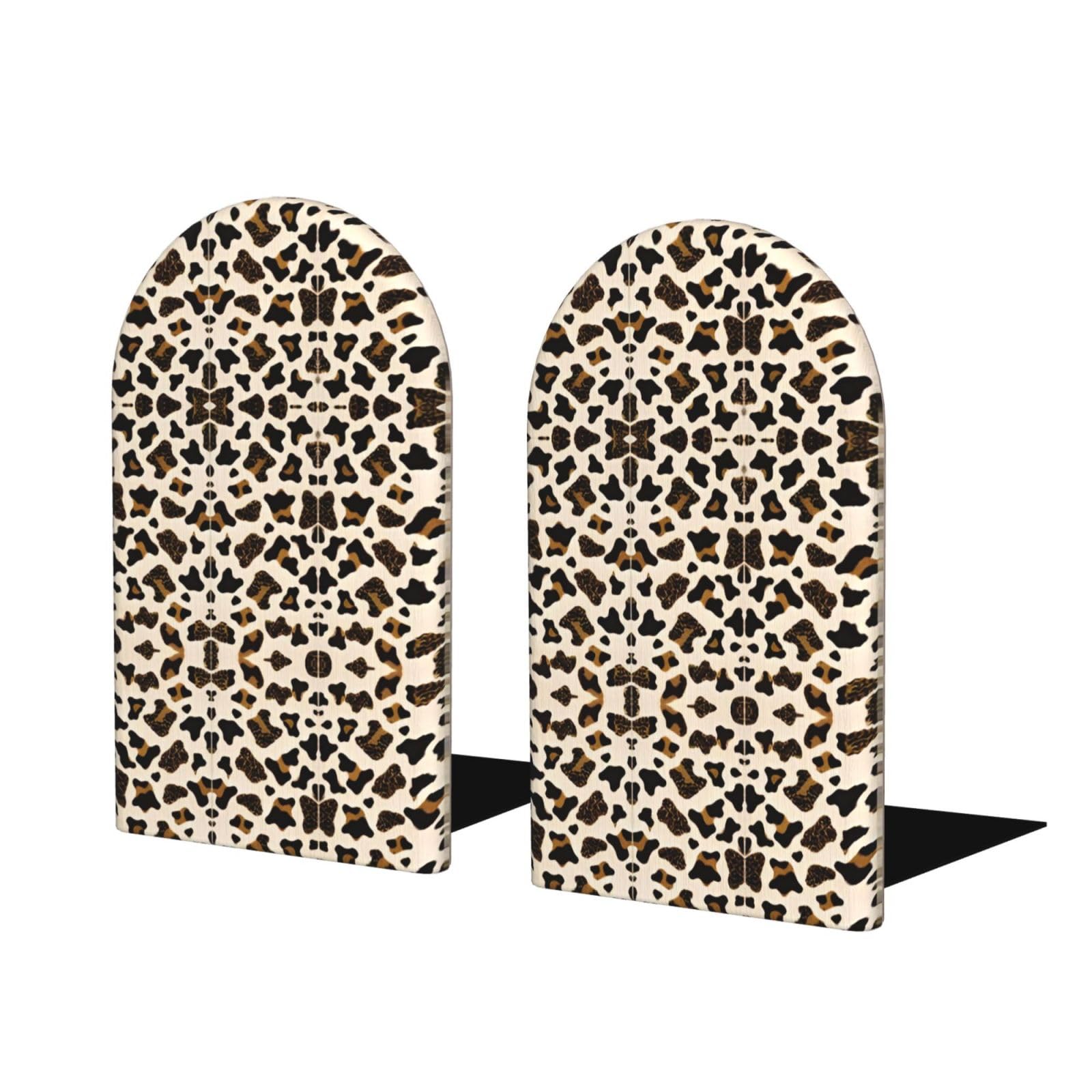 Animal Leopard Stylish Bookends with Full-Print Design Durable Wooden and Metal Bookend Set for Home, Office