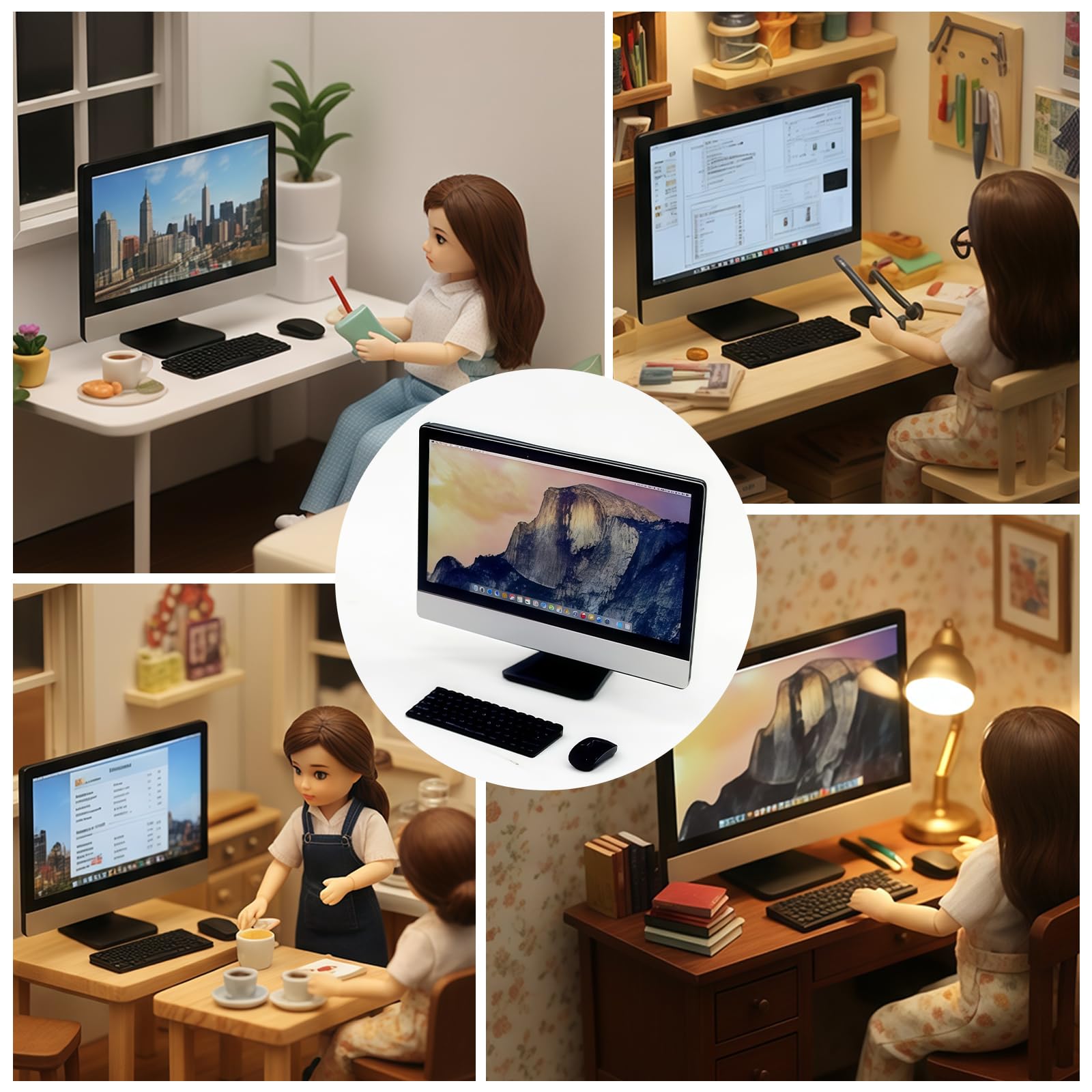 3 Stück Wichtel Zubehör Laptop, Mini Sachen für Puppenhaus, Deko bei Wichtel Schuhe, Miniatur PC Set für 1:12 Szene, Modell für Büro (Schwarz)