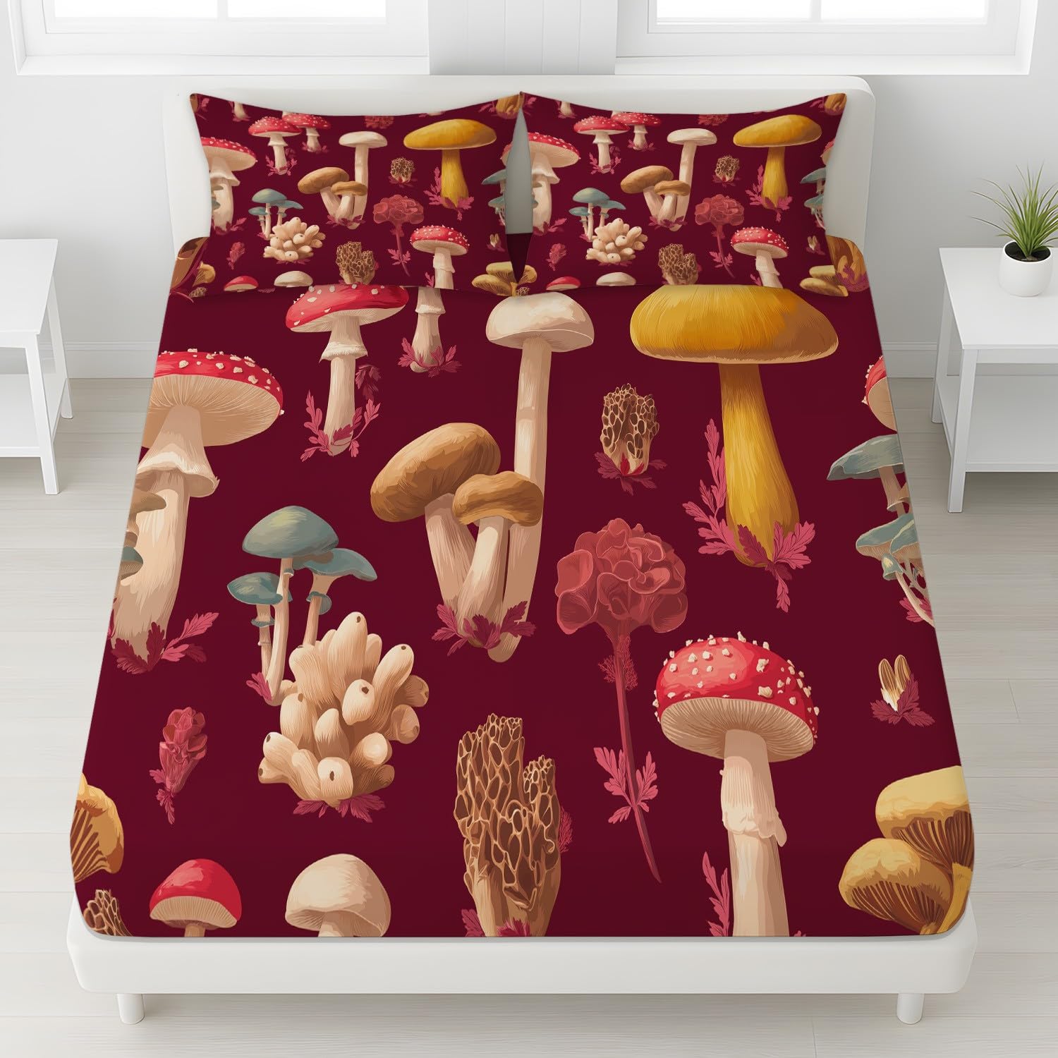 Drap housse 140x190 bonnet 30cm ajustable pour matelas épais champignons