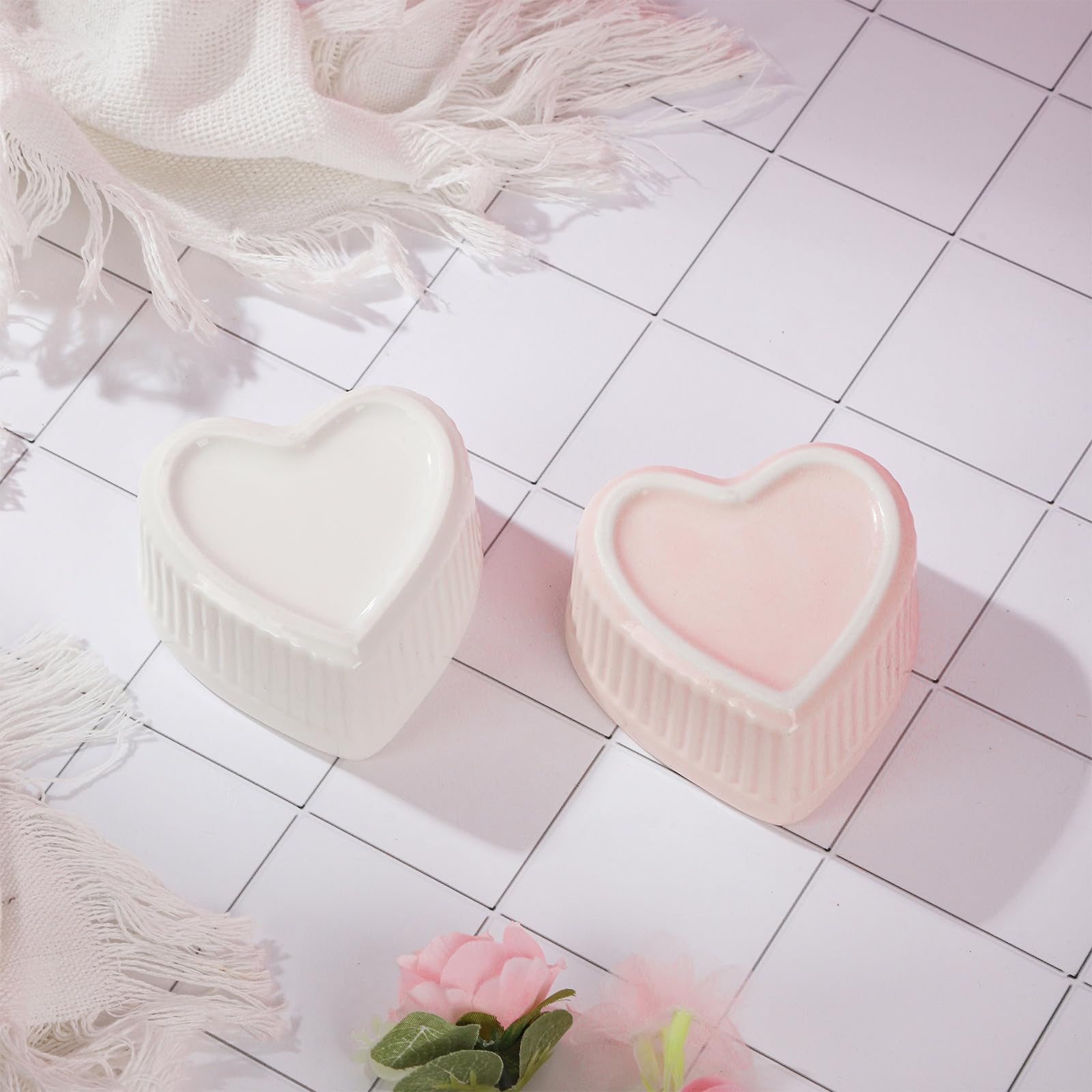 Lot de 4 ramequins en céramique en forme de cœur de 141,7 g - Passe au four et au lave-vaisselle - Mignon rose