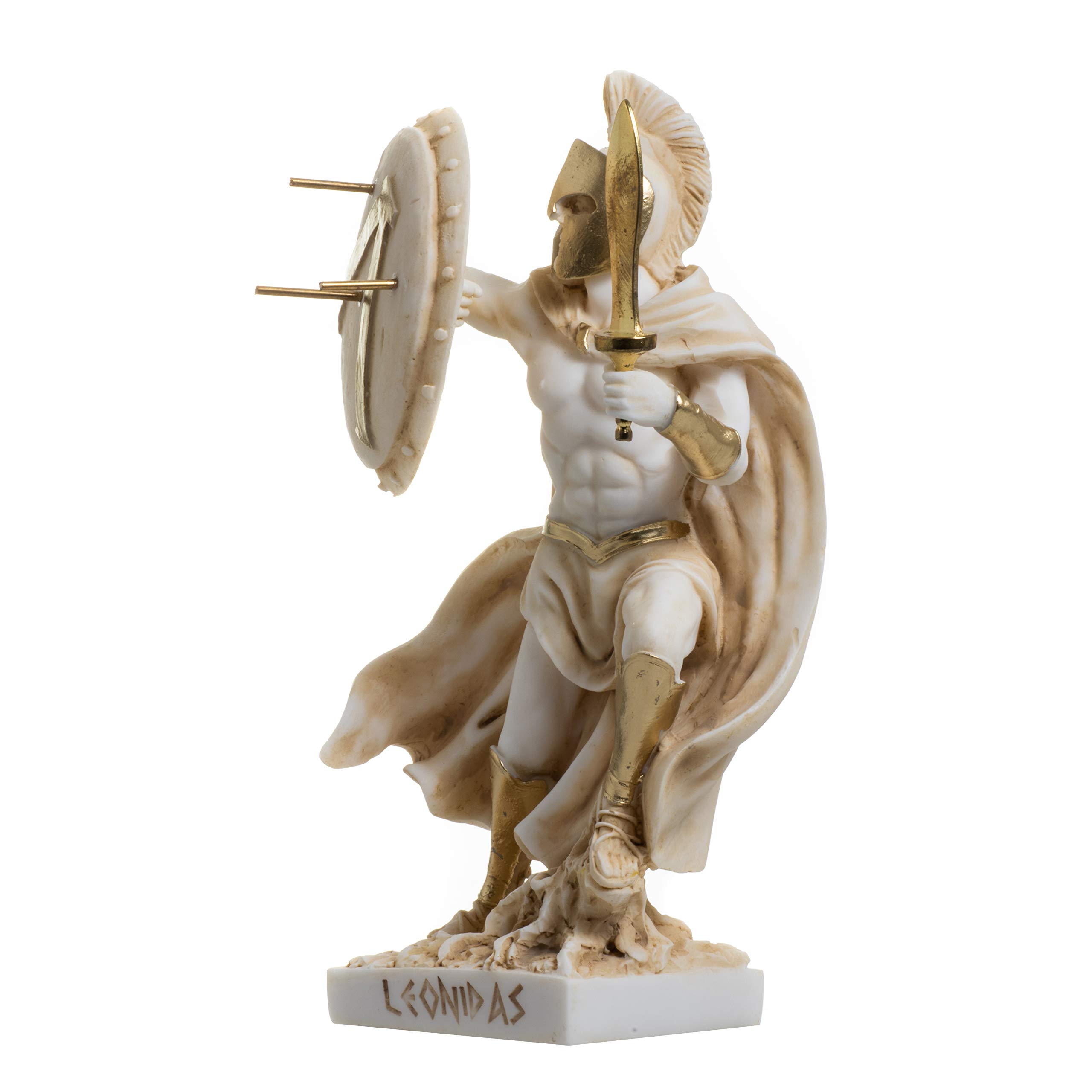 LEONIDAS statuetka grecki spartański król rzeźba figurka alabaster złoty kolor 20 cm