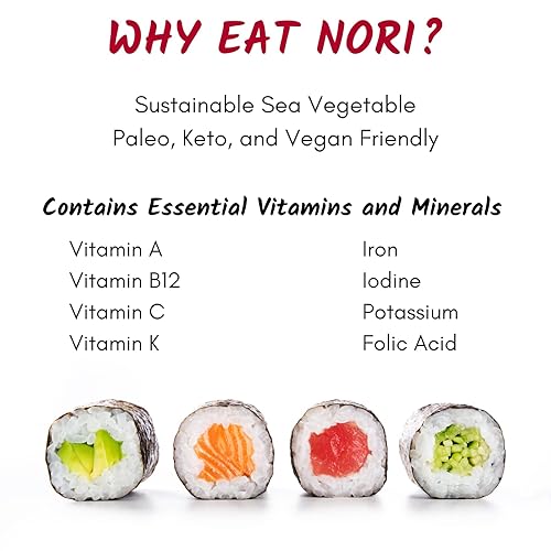 Miniatura 2 de Emerald Cove - Hojas orgánicas de sushi nori  Hojas de algas tostadas para hacer sushi  Algas nori secas para envolturas y rollos  Ingredientes de