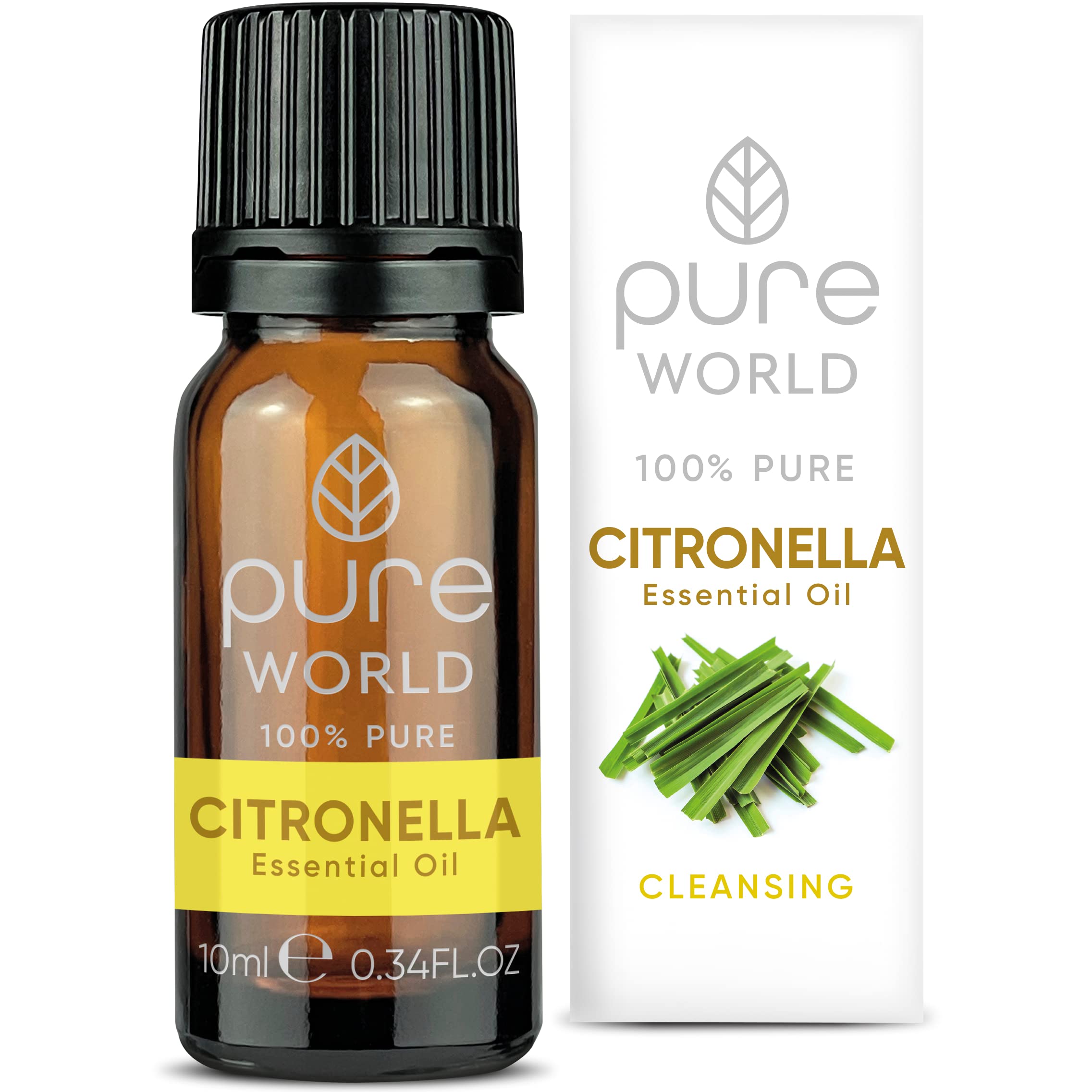 Pure World Citronella Essential Oil 10ML for Bath, Massage, Vaporising Therapeutic Grade 100% Pure & Undiluted