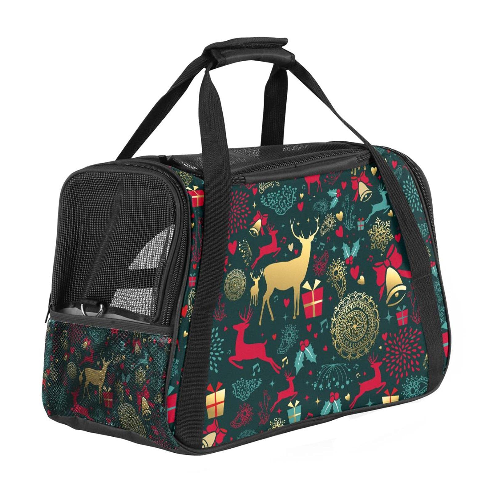 Sac de transport souple pour chat et chien avec motif élan de Noël festif