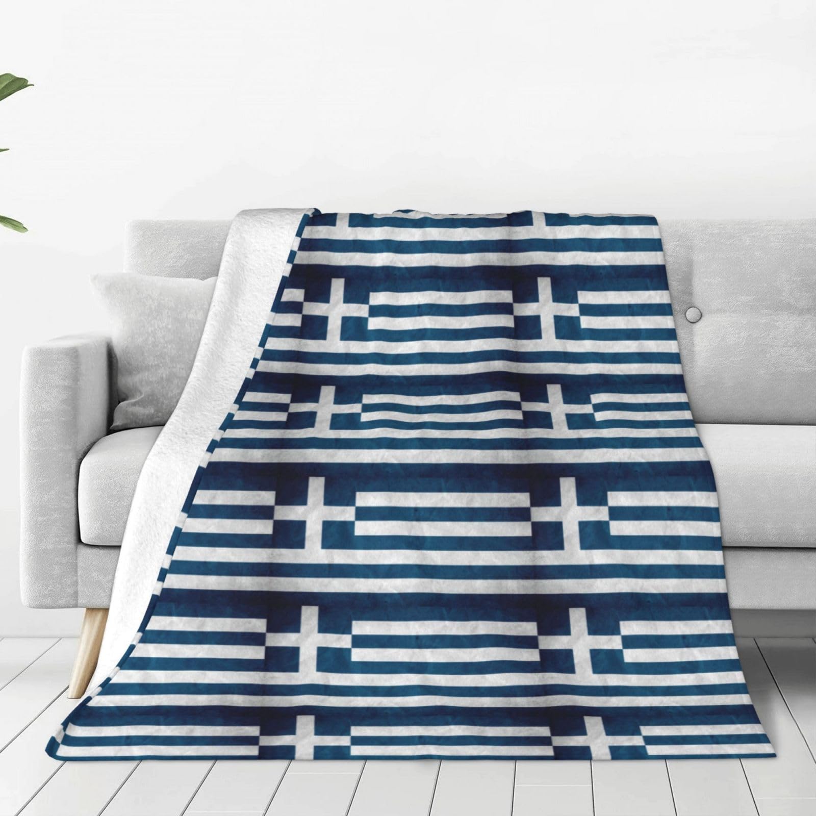 Plaid flanelle drapeau grec WURTON couverture douce lit finitions premium