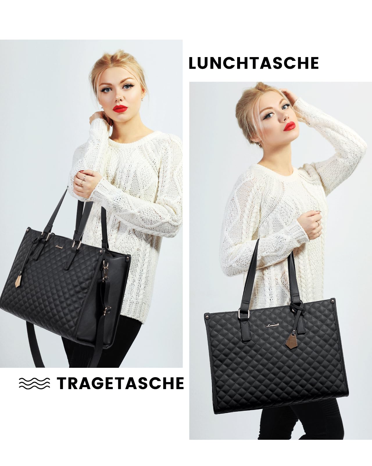 LOVEVOOK Laptoptasche Damen mit Isolierted Lunch-Fach, 15,6 Zoll Laptop Handtasche, Arbeitstasche Lehrertasche Groß, Lunchtasche Aktentasche Leder, Schultertasche für Schule Büro Uni