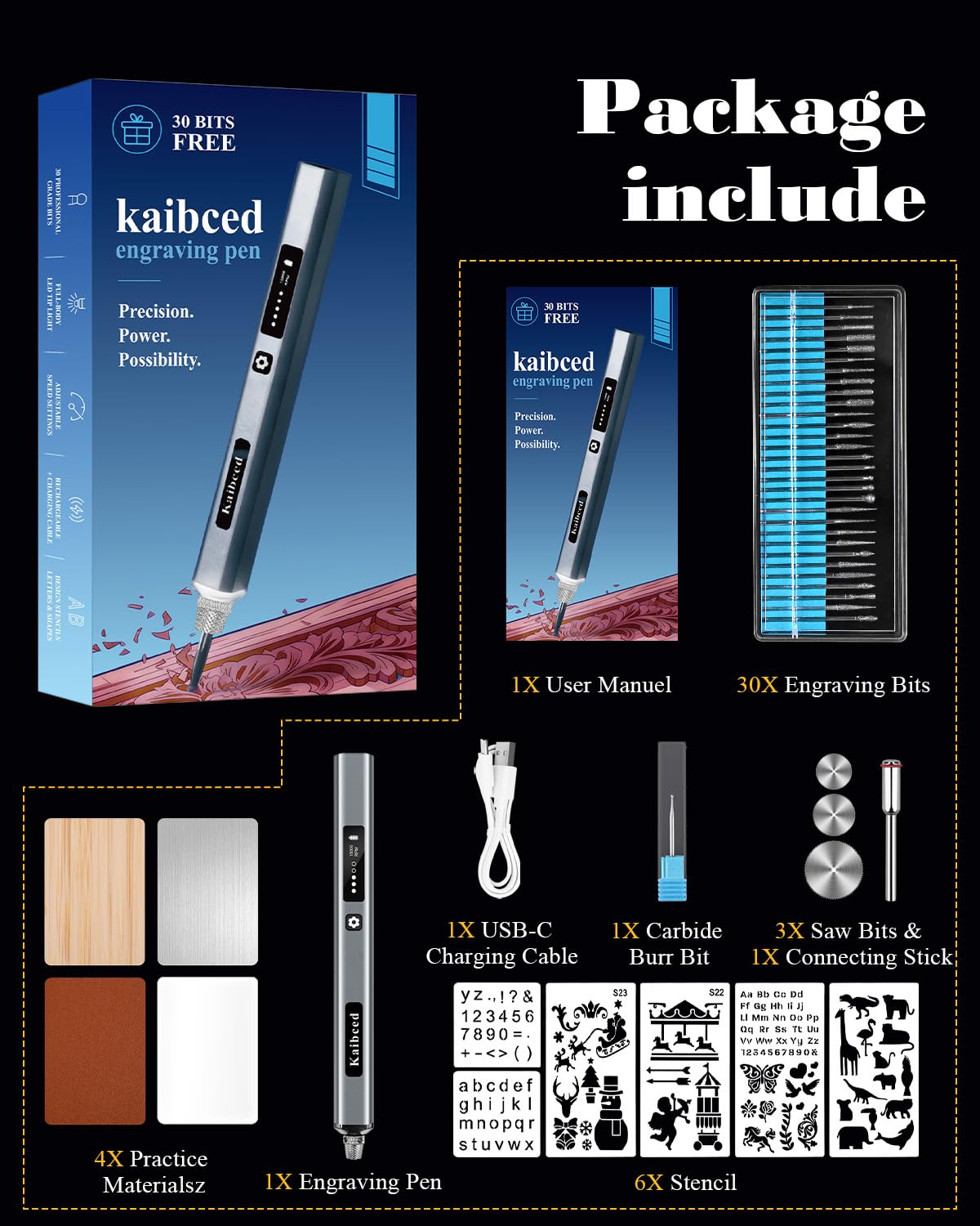 Cordless Engraving Pen - 48 Bits & DIY Crafting -8