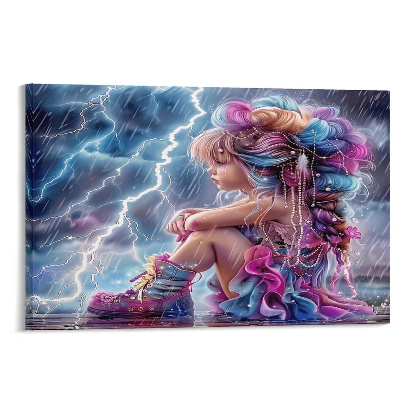 XPASHIQWC Thunderstorm Girl Poster Artwork Giclee Canvas Prints Modern Wall Art Picture Wall Hanging for Bathroom Wall Decor 24x36inch(60x90cm)