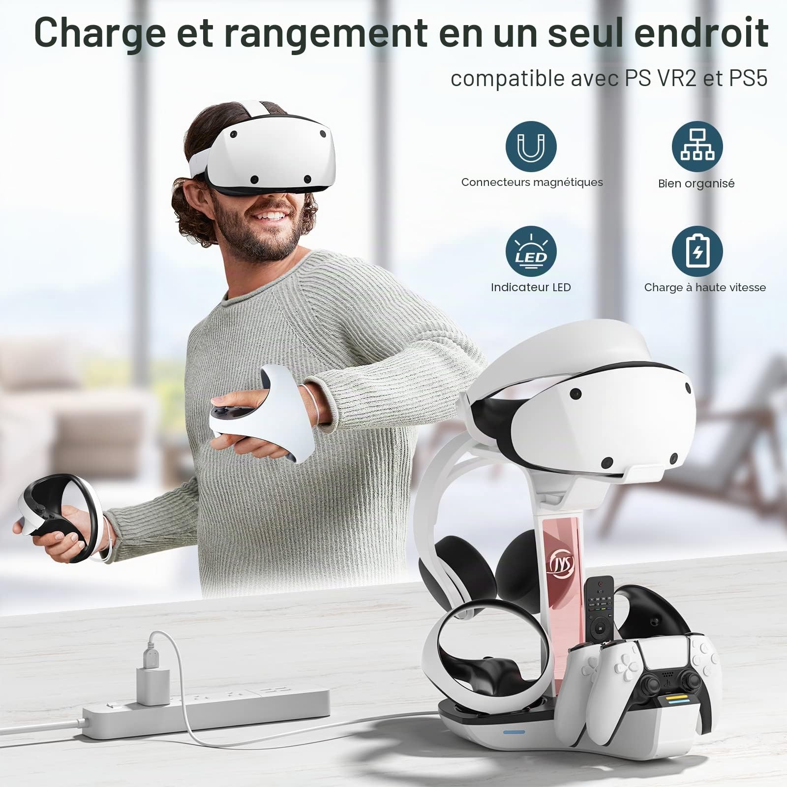 Station de charge pour PS5 VR2, PS VR2,Support de charge magnétique pour Playstation VR2,Station de charge magnétique pour manettes PS5 VR2,Indicateur LED,Support de casque VR