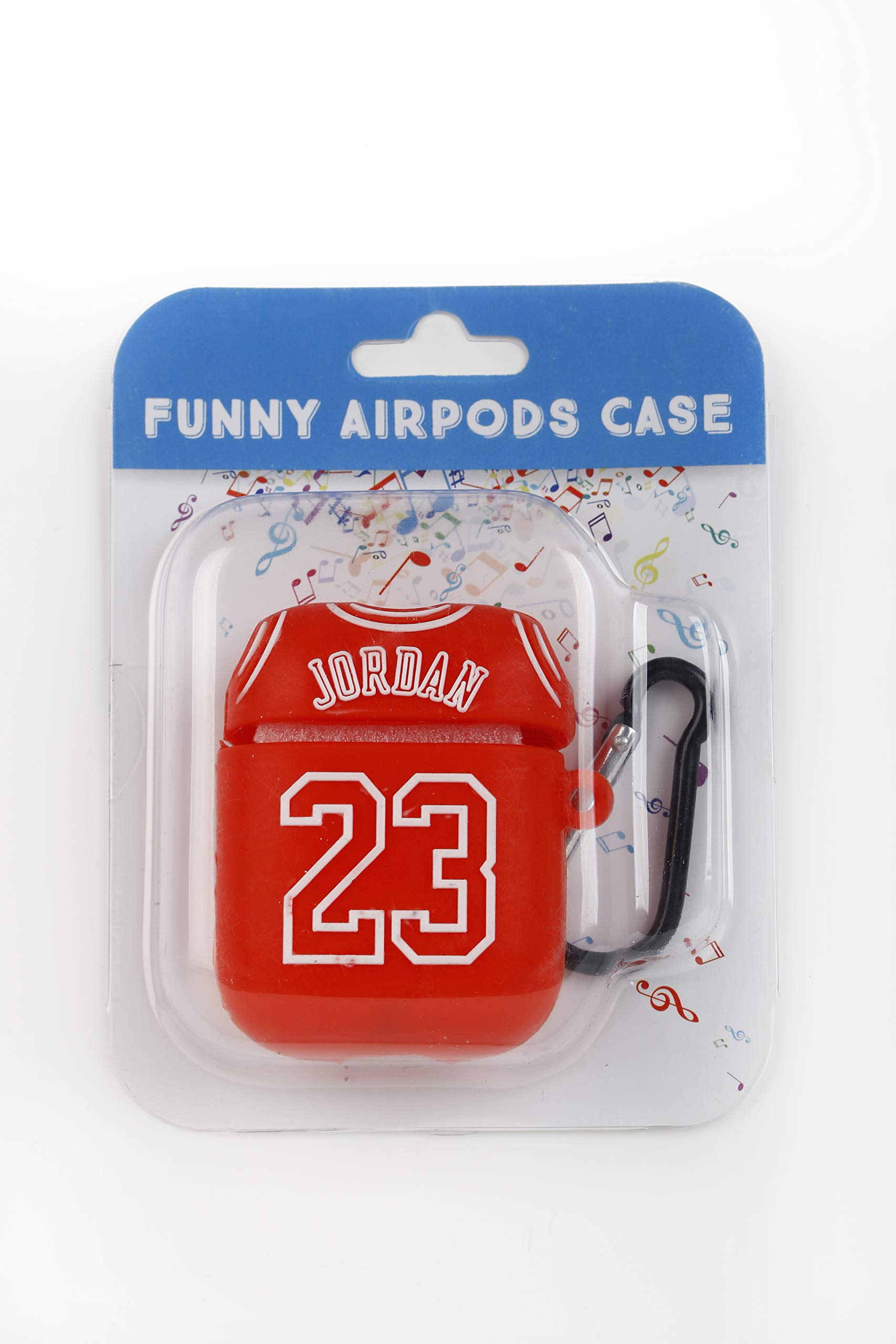 Funny Airpods Cases | Silikonowe etui na słuchawki Apple Airpods – designerska koszulka 23 Michael Jordan z karabińczykiem zapobiegającym zgubieniu, kompatybilna z Airpods 1 i 2