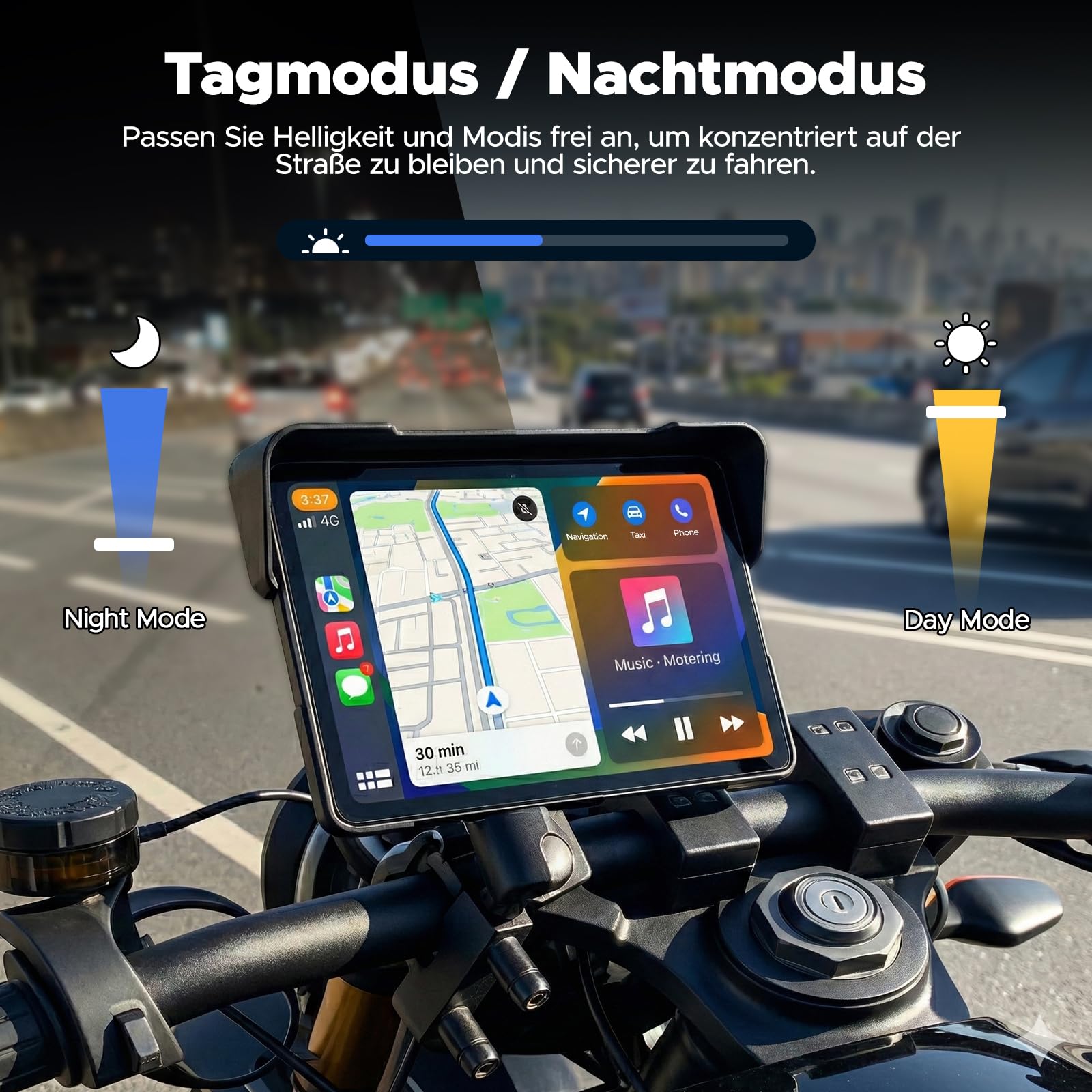 Volam Pantalla Carplay para Motocicleta, CarPlay y Android Auto Inalámbricos, 7 Pulgadas Pantalla Táctil Impermeable IP67 con Navegación GPS, Doble Bluetooth, Asistente de Voz, Plug y Play — view 6