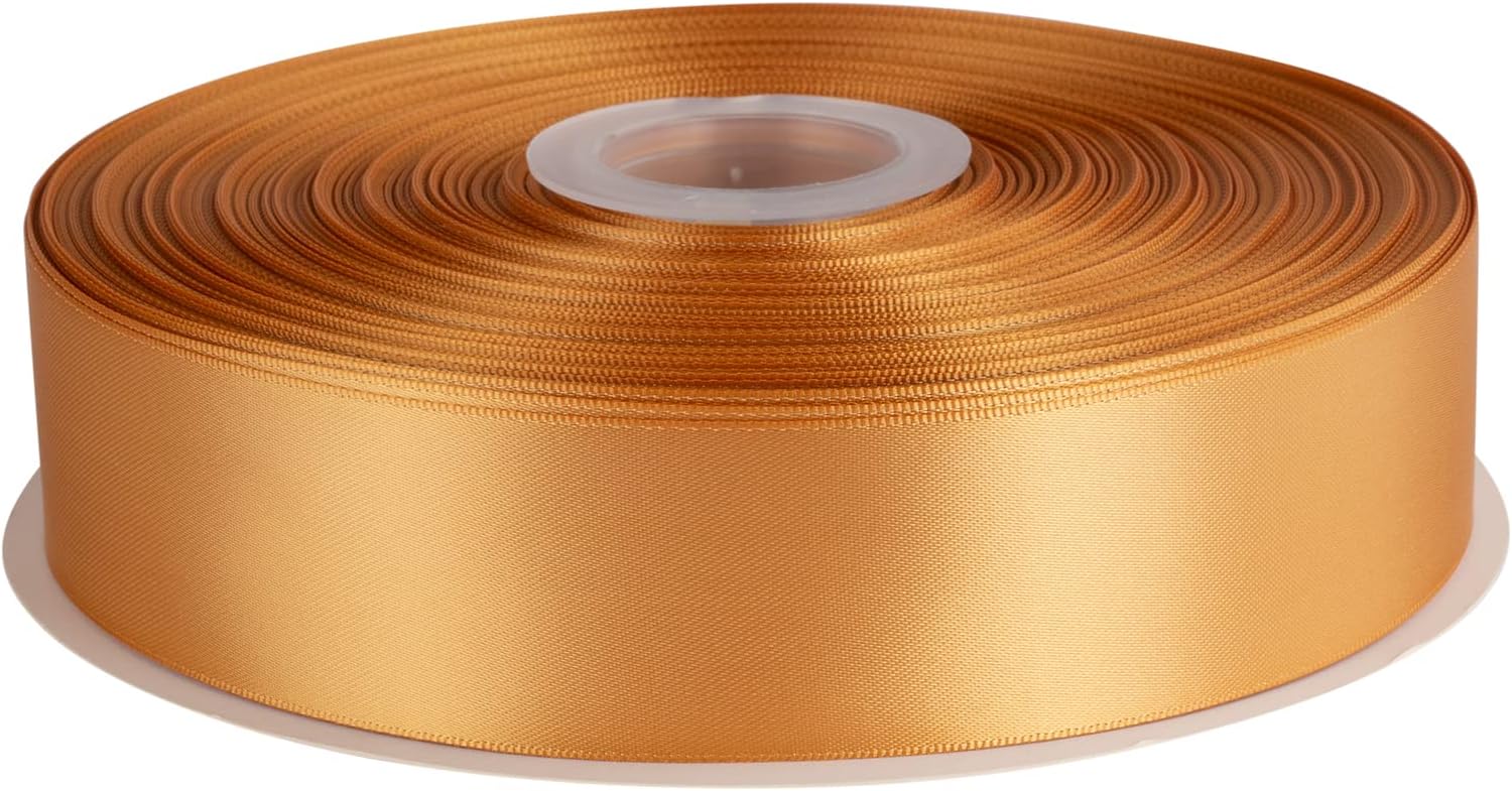 1-1/2" Inch Double Faced Satin Ribbon Solid Polyester Ribbon for Gift Wrapping, Crafts, Hair Bows, Wedding Party Decaration, Baby Shower Decoration Floral Arrangement (100 Yards, Old Gold)