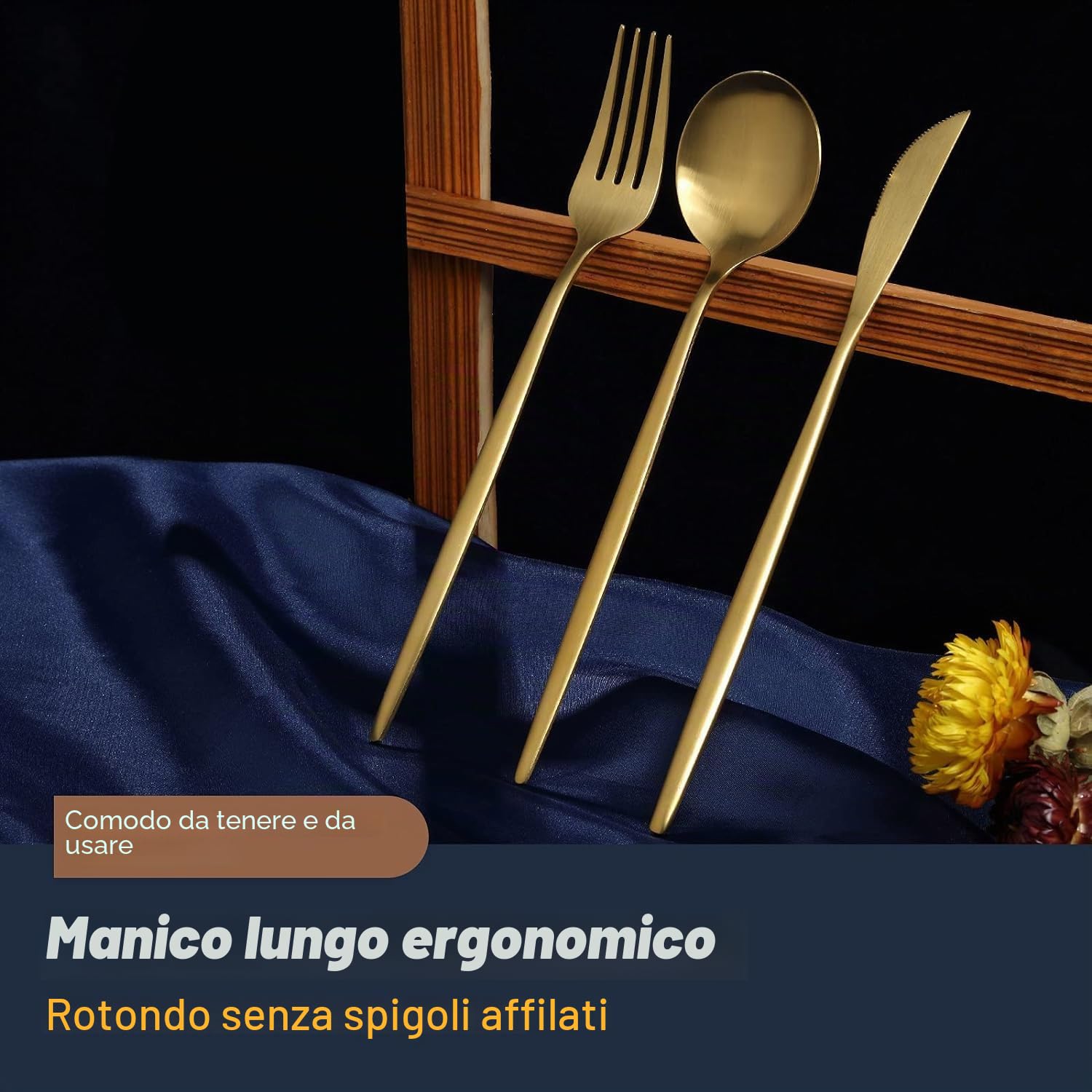 Bestdin Set di posate per 6 persone, 24 pezzi, posate oro opaco, set di posate con coltello, forchetta, cucchiaio, posate in acciaio inox di alta qualità, lavabili in lavastoviglie.