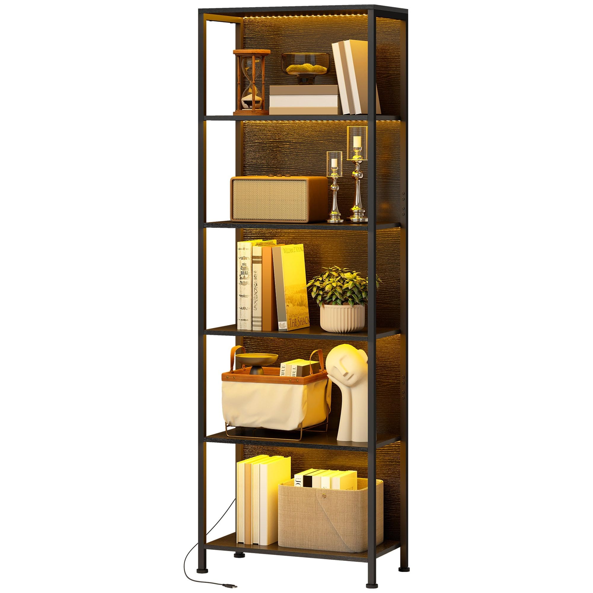 HOMCOM Libreria Scaffale a 5 Ripiani con Luci LED 60x30x179 cm Nero