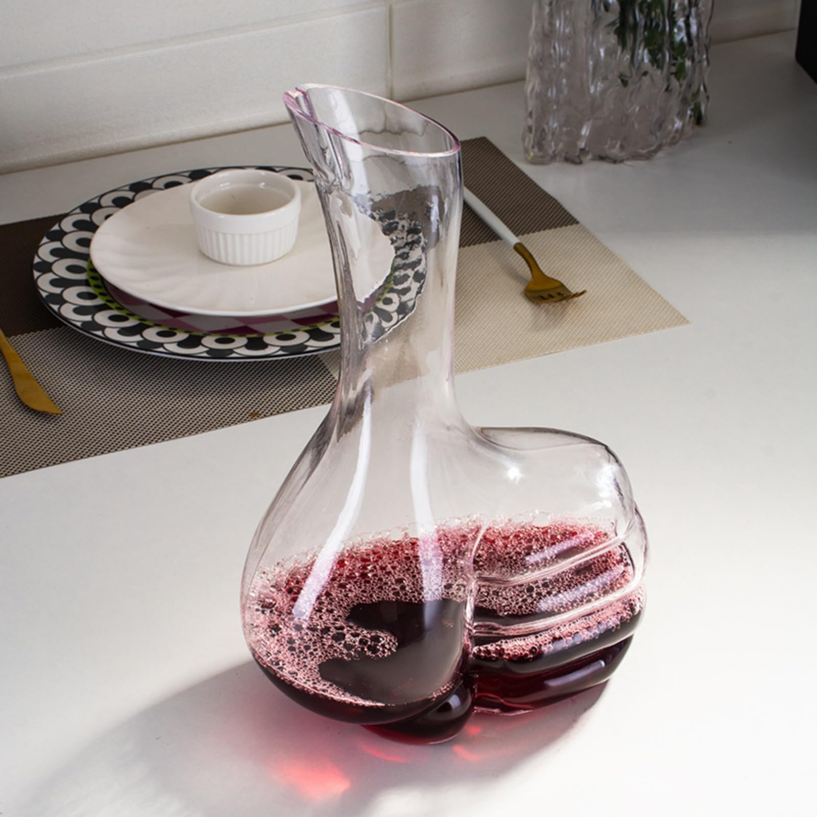 Karafka do wina w kształcie kciuka i akcesoria, 100% bezołowiowa kryształowa karafka do wina - 1000 ml duża pojemność luksusowy styl karafka do wina, ręcznie dmuchana karafka do wina ze szkła
