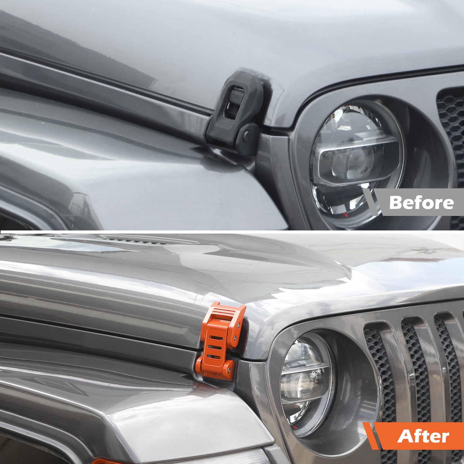 RT-TCZ for Wrangler Hood Latches Catch Kit Compatible with Jeep Wrangler JK JL Gladiator JT Orange Exterior Accessories 2pcs (3-Stripes)