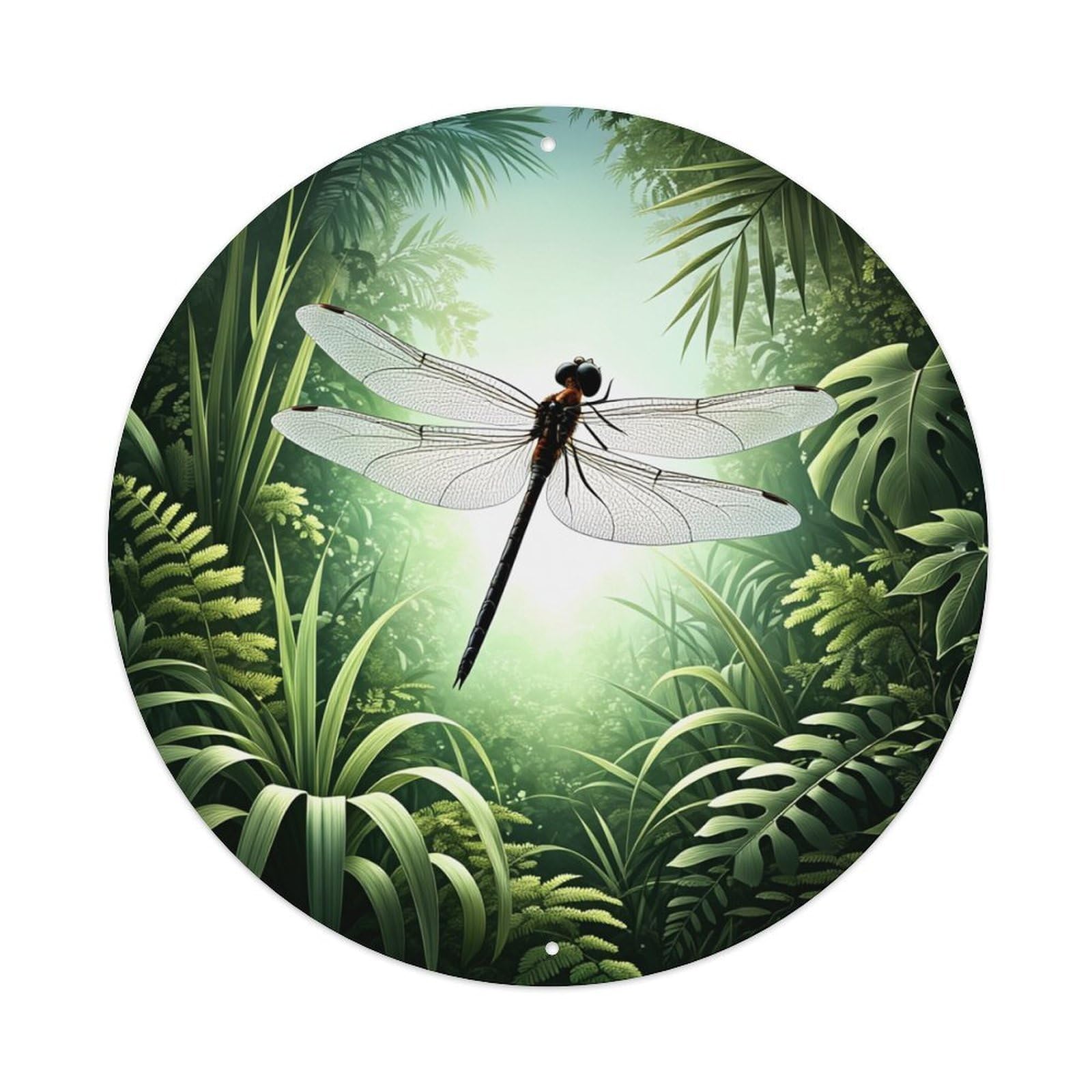 Dragonfly Jungle Green Leaves Nature Round Tin Sign Retro Metal Sign for Cafe Bar Pub Home Game Room Gym Club Wall Decoration Vintage Metal Poster 8x8 Inch