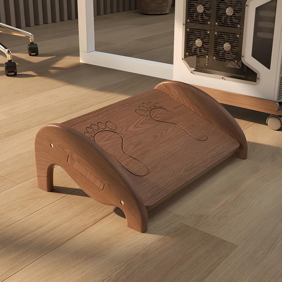 Wooden Foot Rest Under Desk with Anti-Slip Surface, Ergonomic Office Foot Stool with 10° Tilt Angle, Solid Wood Under Desk Footrest for Pressure Relief & Better Posture (Original Wood)