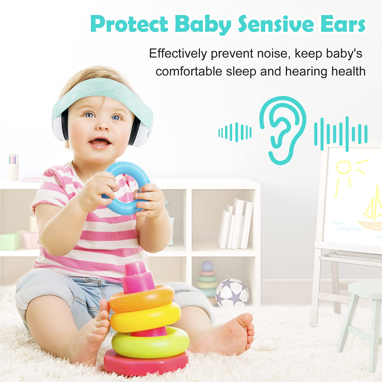 Baby Ear Defenders e protezioni, protezioni per le orecchie dei bambini con morbido cuscino regolabile paraorecchie a cancellazione di rumore per bambini compresa tra 3 mesi e 2 anni 25dB NNR