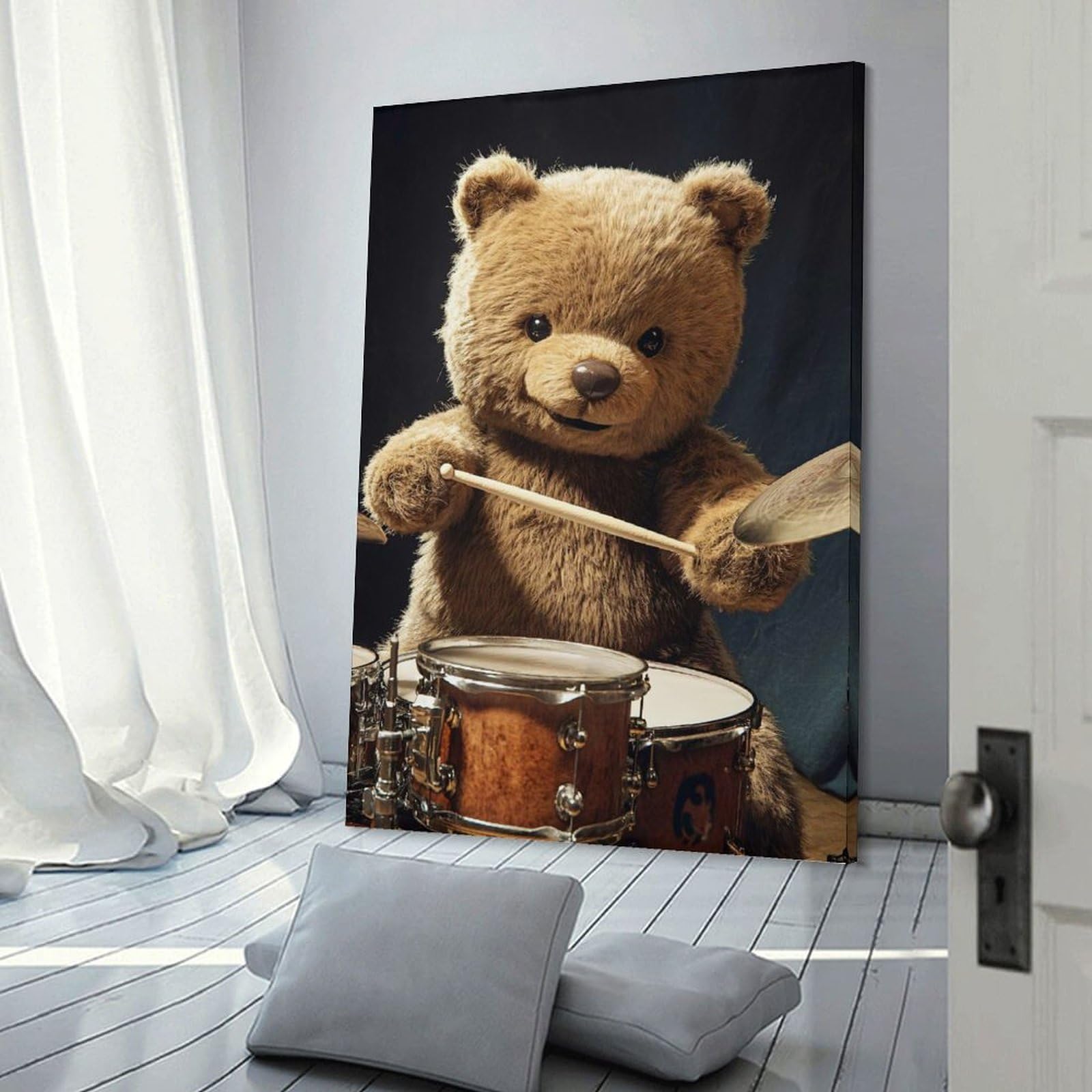 Junmoney Frame-Style-10 Wall Picture Print Teddy Bear Drummer Poster, Picture, Metal Print, Paint By Creed, 08X12inch(20X30cm), For Contemporary Homes, Apartments Or Offices, Decorative Canvas Decor For Home Updates