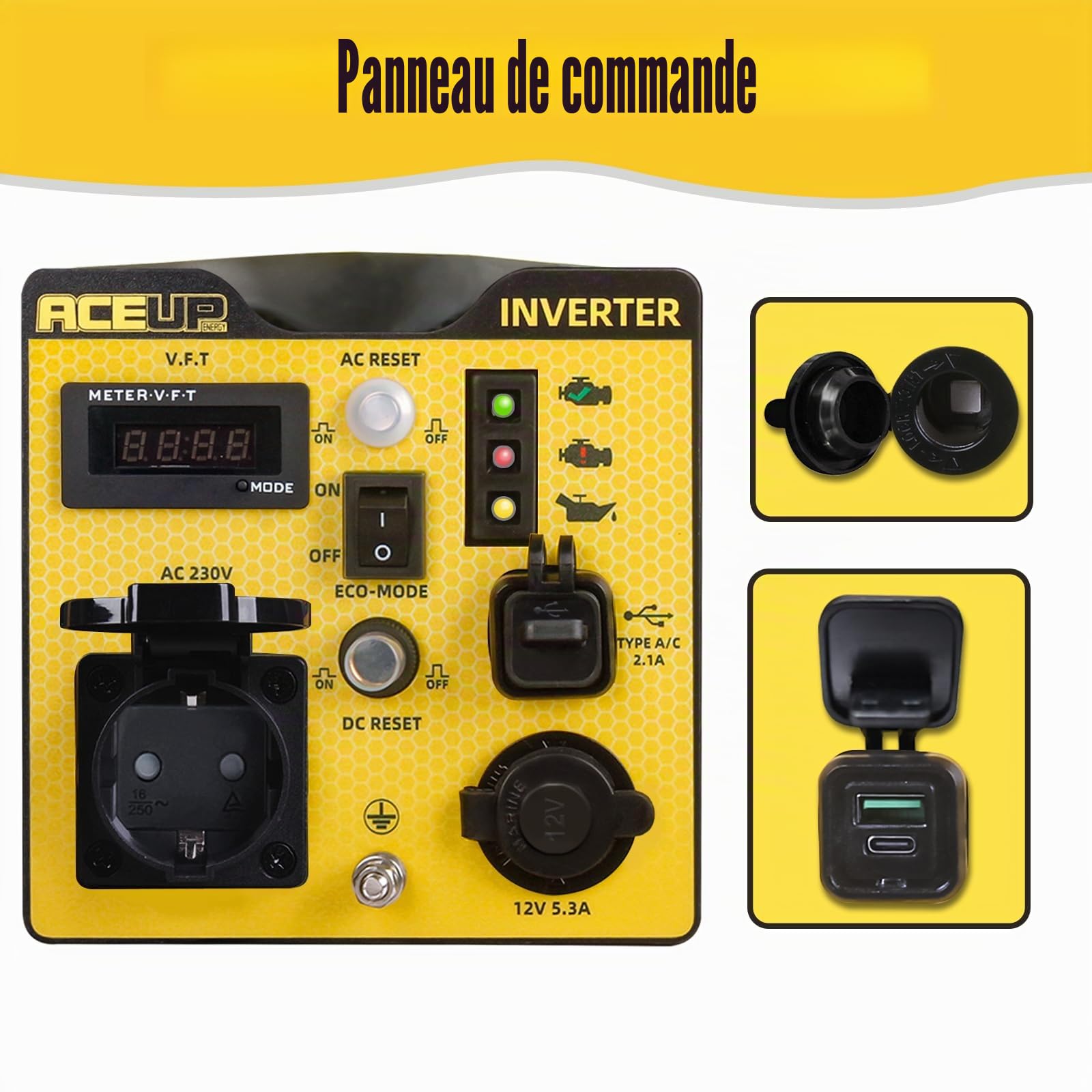 Aceup Energy 1300 W Générateur à Essence Silencieux Groupe Électrogène Inverter Portable avec Port USB et Prises 230 V, 12 V pour le Camping Caravane et Urgence Coupure de courant