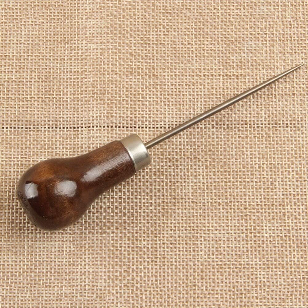 Professional 1pcs Leather Wood Handle Awl Tools Professional For Leathercraft Stitching Sewing Accessories